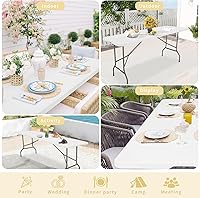 Vista 7 de HAISIWLKJ Mesa plegable de 8 pies, mesa de camping portátil de plástico resistente, rectangular, mesa de comedor al aire libre, patas de acero Blanco