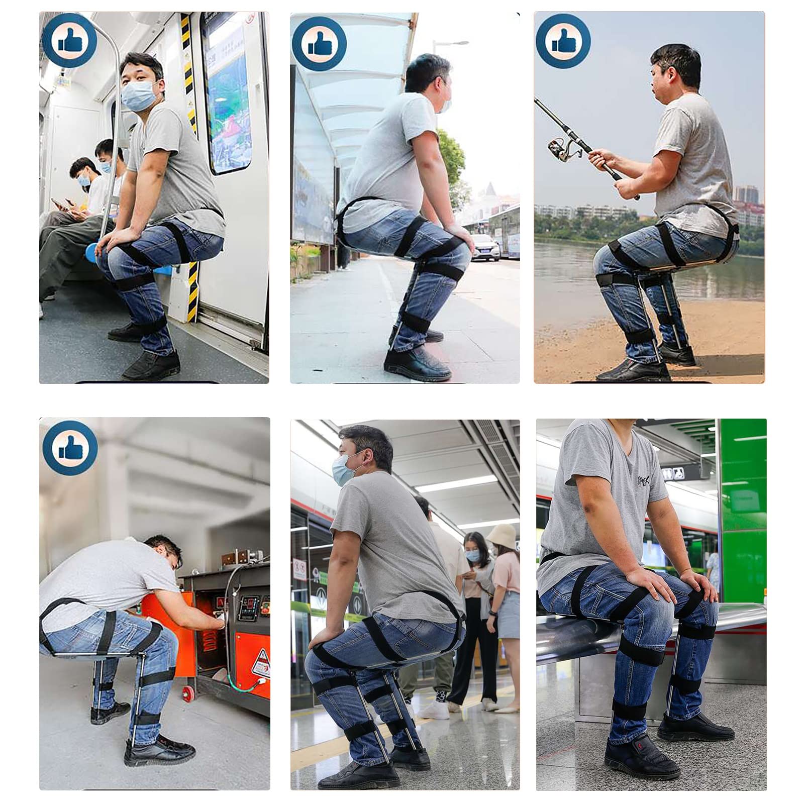 Chaise Portable Invisible – Siège Magique Réglable, En Acier, Supporte 150 Kg, Pour Concert, Métro, Pêche