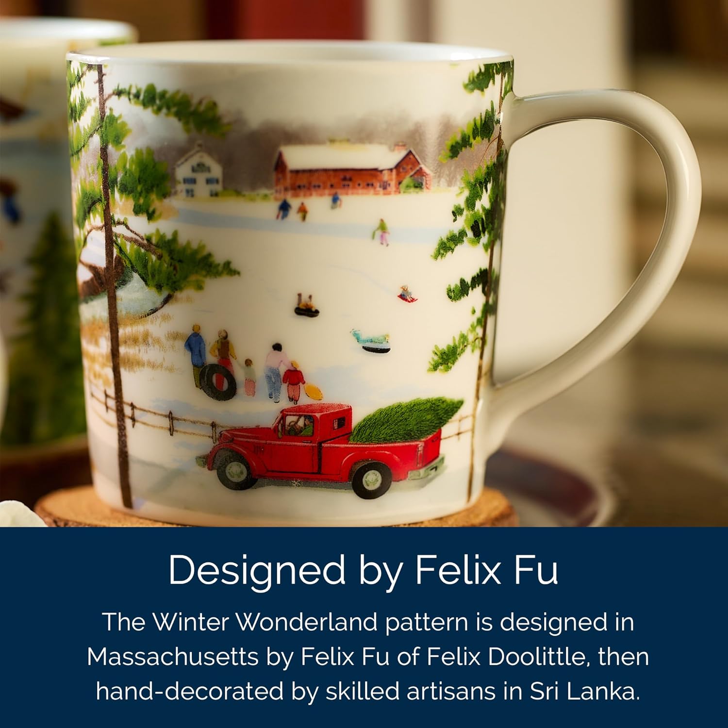 Caskata X Felix Doolittle Winter Wonderland Mugs, Set of 4 | High-Design Premium Lead-Free Porcelain Mug Set for Entertaining | Perfect for Wedding, Birthday, Christmas & Holiday Gifts | 14 oz