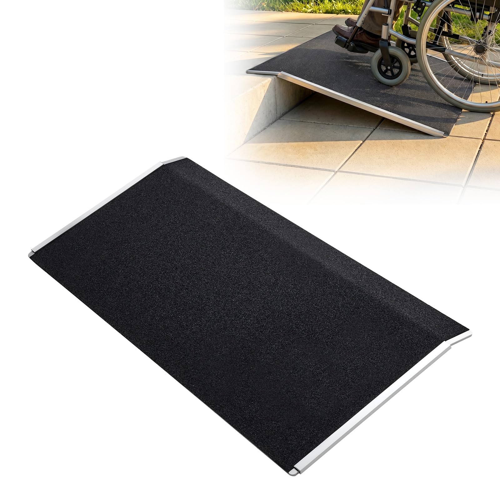 VEVOR Schwellenrampe 810x390mm, 181,4kg Belastbare Rollstuhlrampe mit Rutschfester Oberfläche, Auffahrschiene aus Aluminium, Tragbare Auffahrrampe für Rollstuhl Scooter Türschwelle Bordsteine Treppen