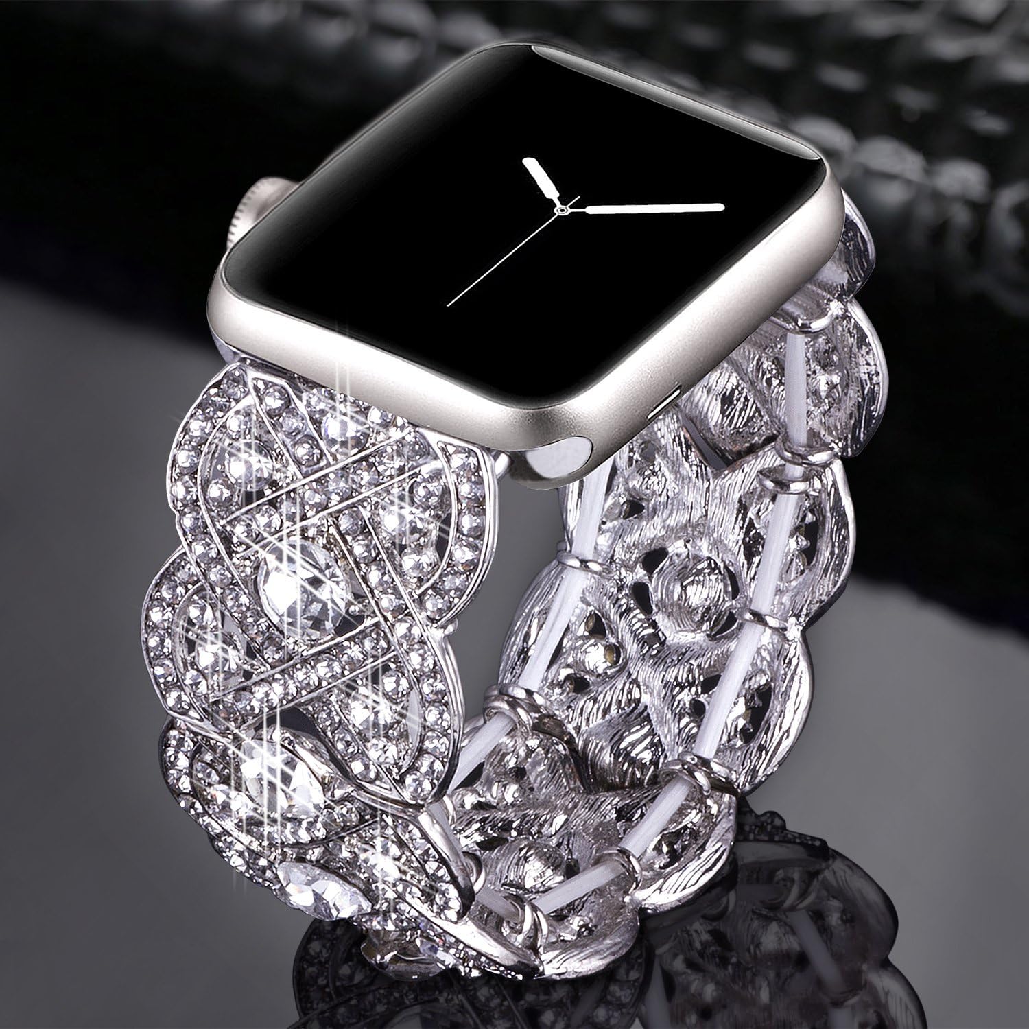 VIQIV Bling Bands Compatible with Apple Watch Ultra Band 38mm 40mm 41mm 42mm 44mm 45mm 49mm Iwatch Series SE 9 8 7 6 5 4 3 2 1, Diamond Rhinestone Stainless Steel Metal Bracelet Wristband Strap for - Image 2