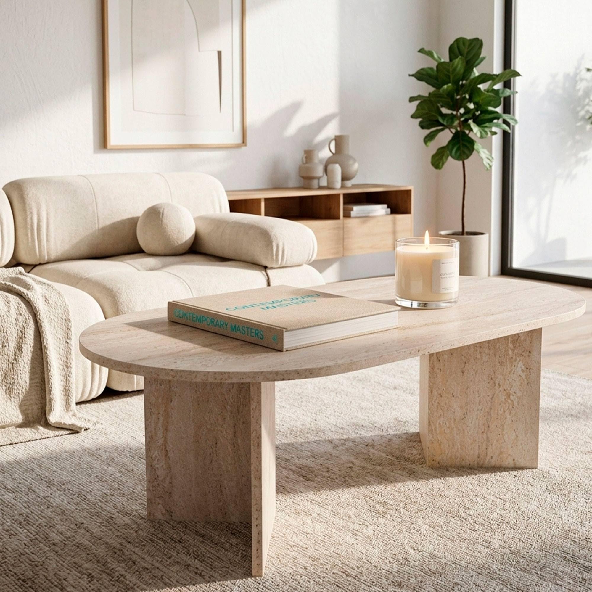 Well Home Mesa de Centro Mindanao 119x60x40cm Acabado travertino, Diseño Moderno y Elegante, Tablero 18mm en melamina, Fácil Montaje