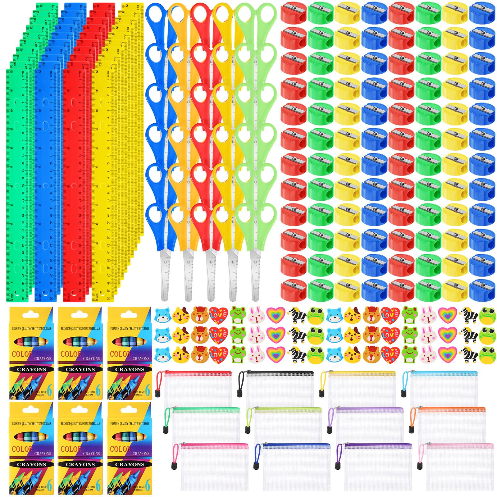 Ctosree 340 Pcs Back to School Supplies Kit Bulk School Supplies Kit for Kids Clearance Include Crayon, Rulers, Pencil Pouch, Safety Scissors Sharpeners Eraser Gift for Student Class Charity Donation