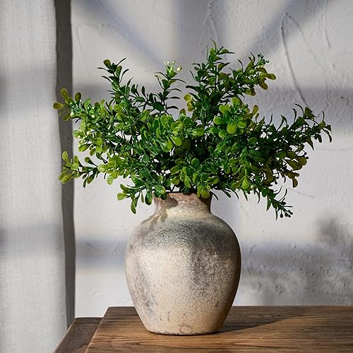 Miniatura 7 de SIDUCAL Florero decorativo de cerámica  Florero rústico de cerámica de 6 pulgadas  Florero bohemio para decoración del hogar  Jarrón de terracota