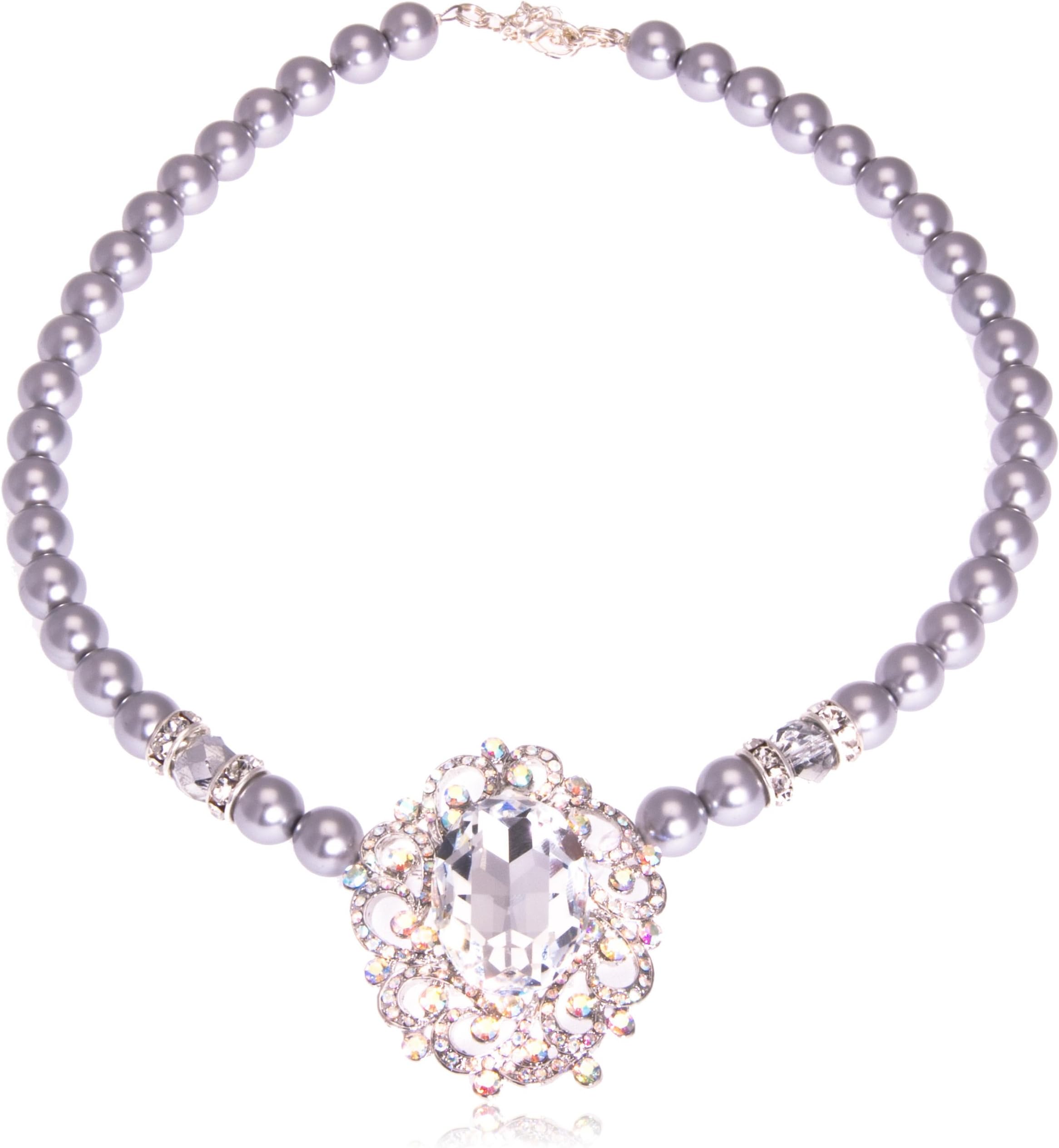 Claire Garnett 10mm Grey Glass Pearls with Austrian Crystal Centrepiece Necklace