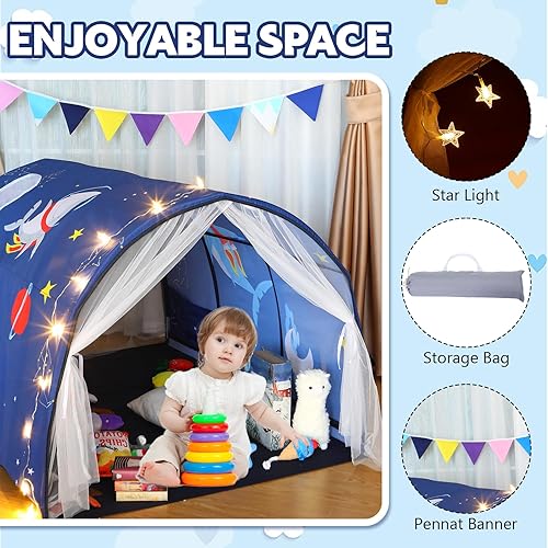 Miniatura 3 de Tienda de campaña para cama con tiburón oceánico, tienda de campaña portátil para niños, casa de juegos para interiores con cortina de doble red,