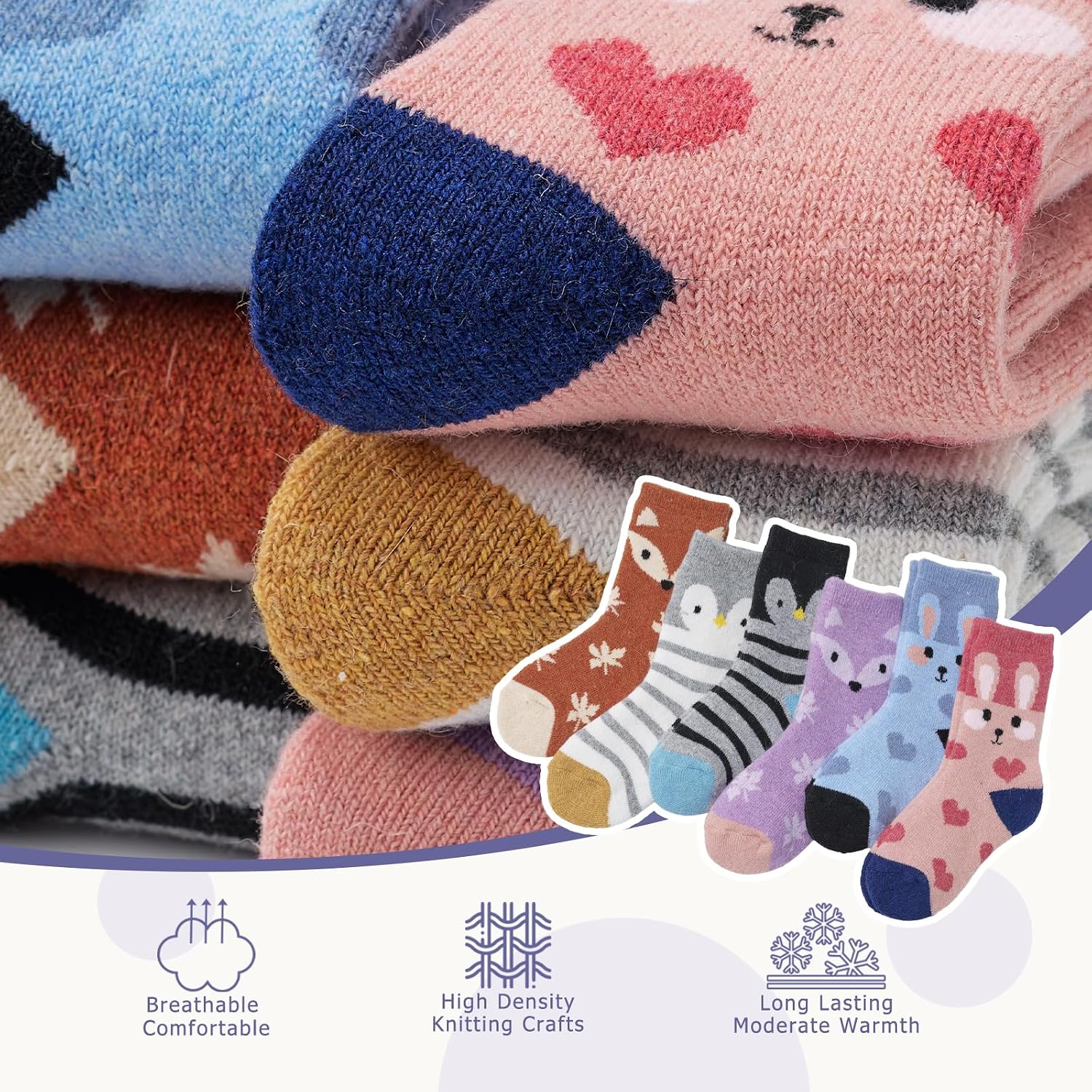 Boys Wool Socks Kids Thick Winter Warm Socks Thermal Crew Socks for Boys Space 6 Pack