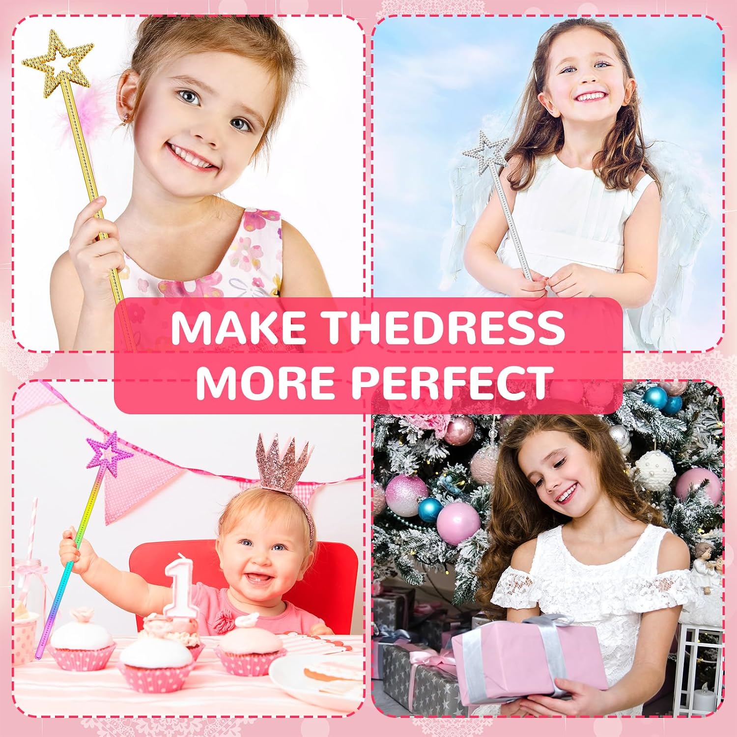 Meanplan 36 Pcs 13 Inch Fairy Wands Princess Magic Star Wands Fairy Angel Witch Sticks Fairy Costume Accessories for Women Girls Kids Halloween Costume Cosplay Party Prop(Gold, Silver, Colorful)