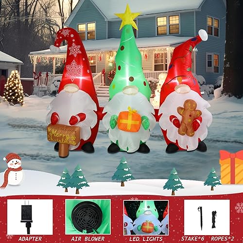 Miniatura 4 de Gnomos de Navidad inflables de 5 pies para decoración al aire libre, gnomos inflables con letrero y hombre de jengibre con luces LED integradas,
