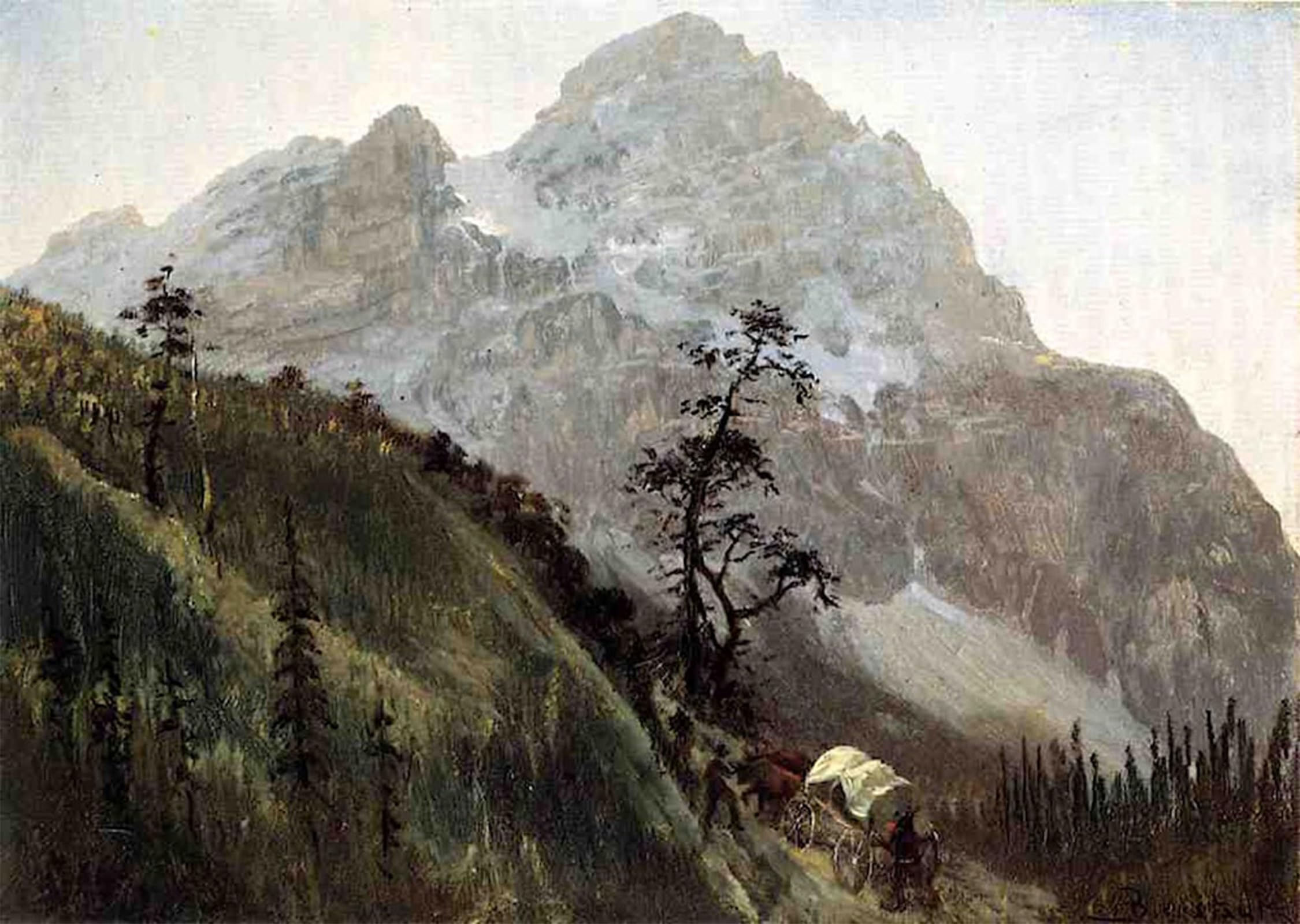 ARTXLXXBN Famous Prints Artwork Pictures Poster Painting Art Western Trail the Rockies Albert Bierstadt Artwork Landscape Pictures for Home Decor 60x90cm