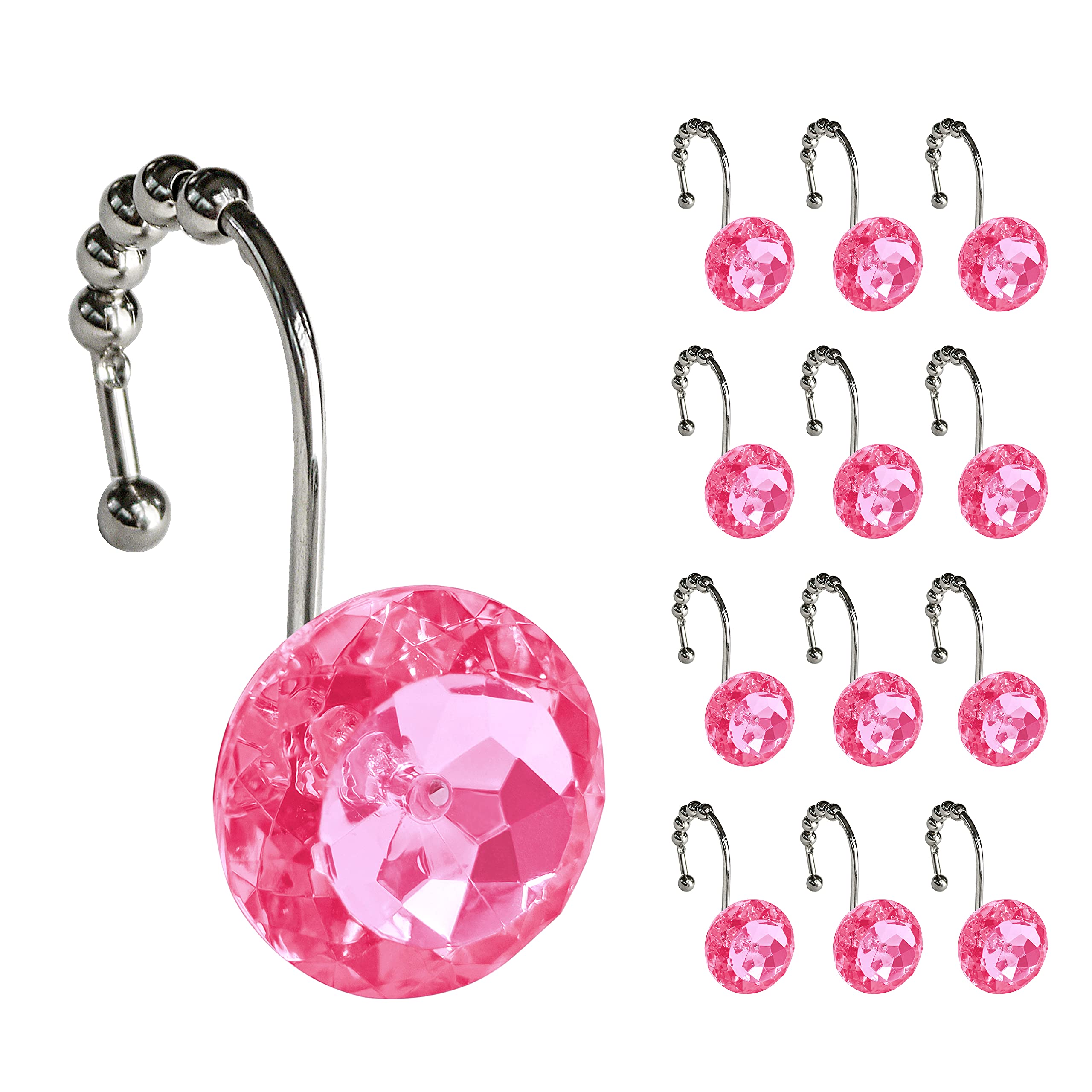 Anneaux rideau douche antirouille Sunlit solides à strass roses avec glisse fluide