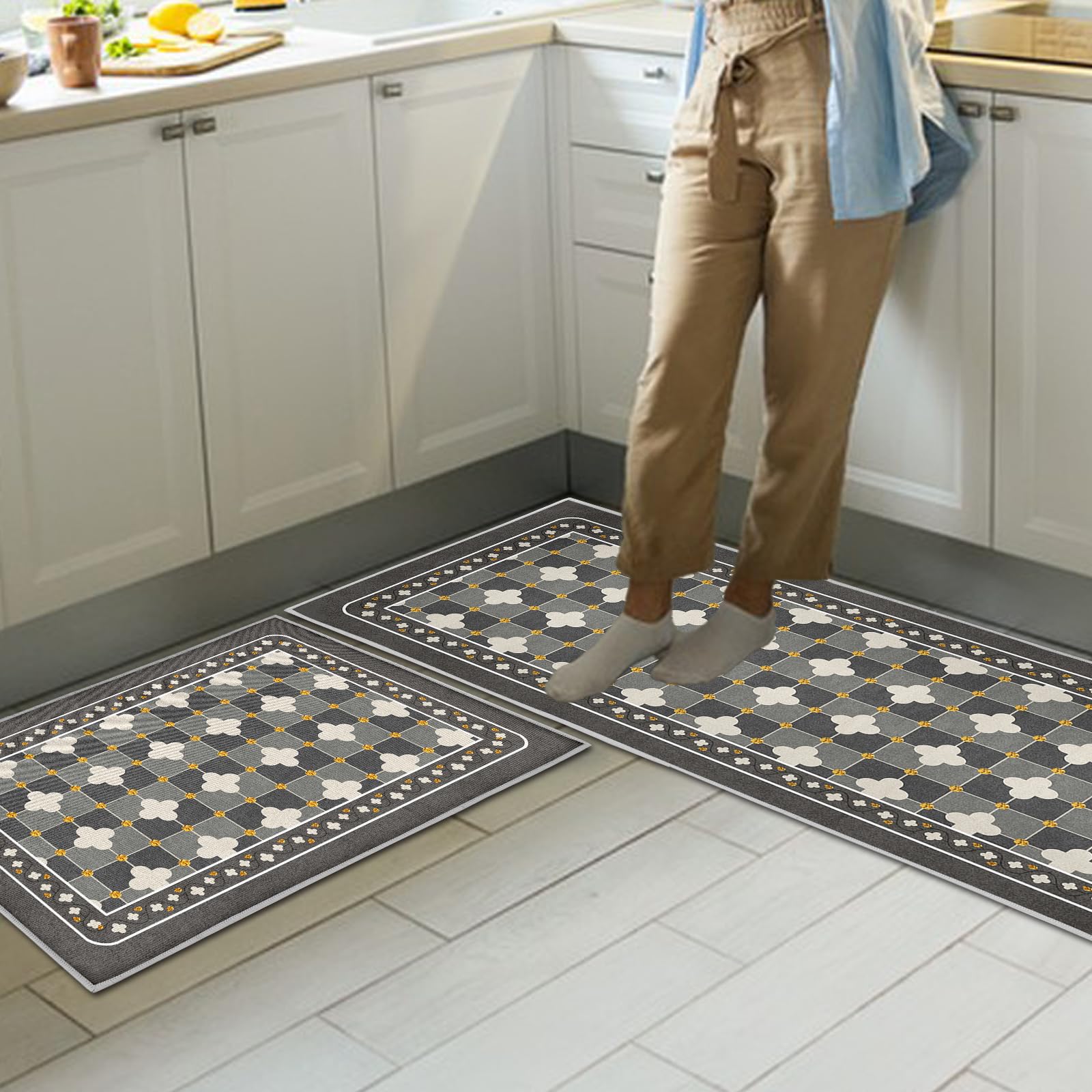 Tapis de cuisine antidérapants lavables anti-fatigue 43 x 150 cm Lot de 2