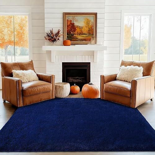 Vafodo Alfombras de área para dormitorio esponjoso, alfombra de sala de estar, 4 x 6 pies, suave y esponjosa, alfombra de noche azul profundo para