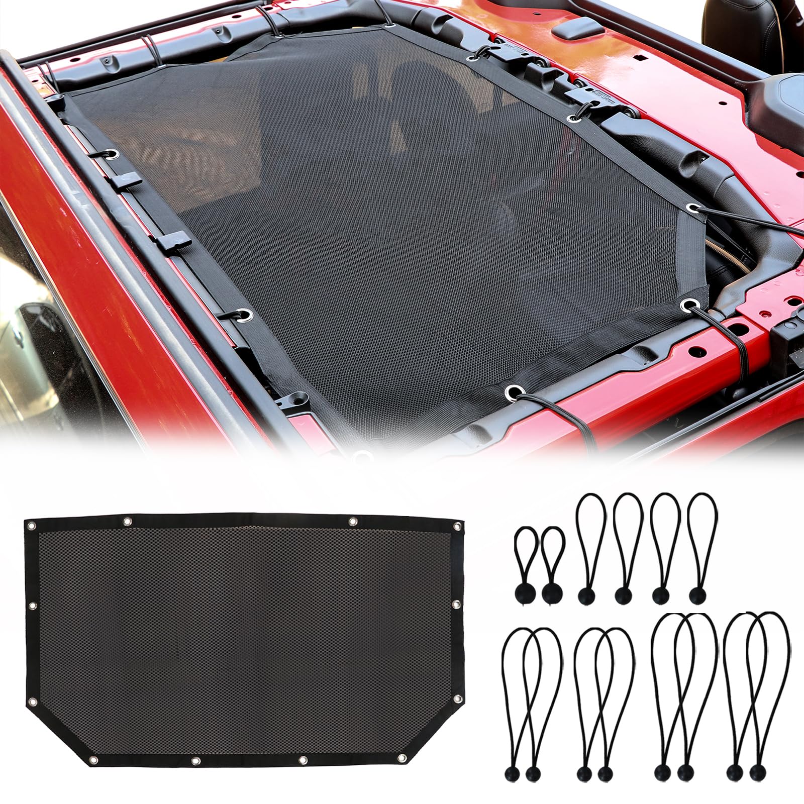 Mesh Sunshade for Jeep Wrangler JL 2018-2023, Sun Shade Top for JL Accessories 2/4 Door Soft/Hard Top,Block Most UV and Wind, for Jeep Wrangler Accessories