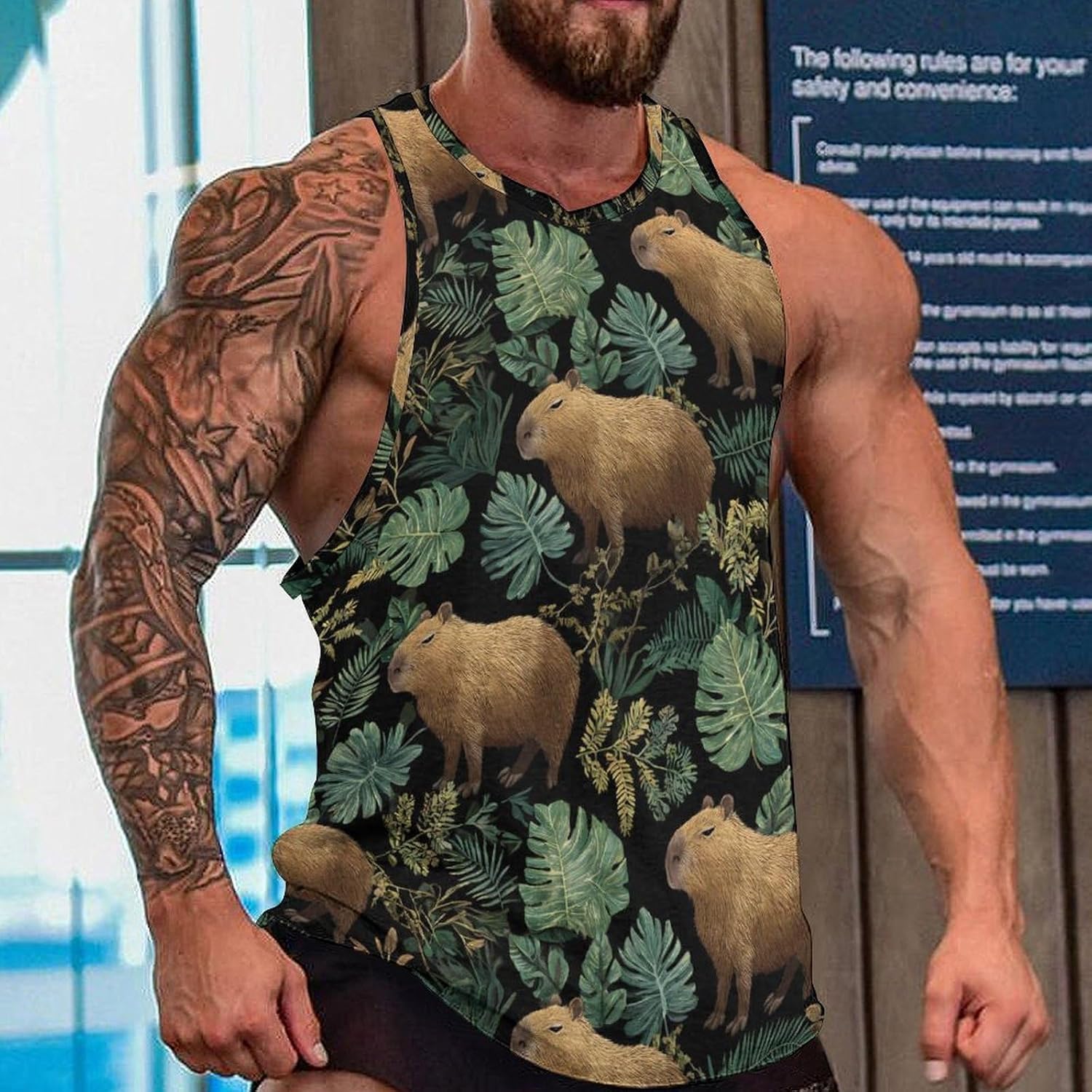 Capybaras Print Men Tank Top Workout Shirt Muscle T Shirt 5XL