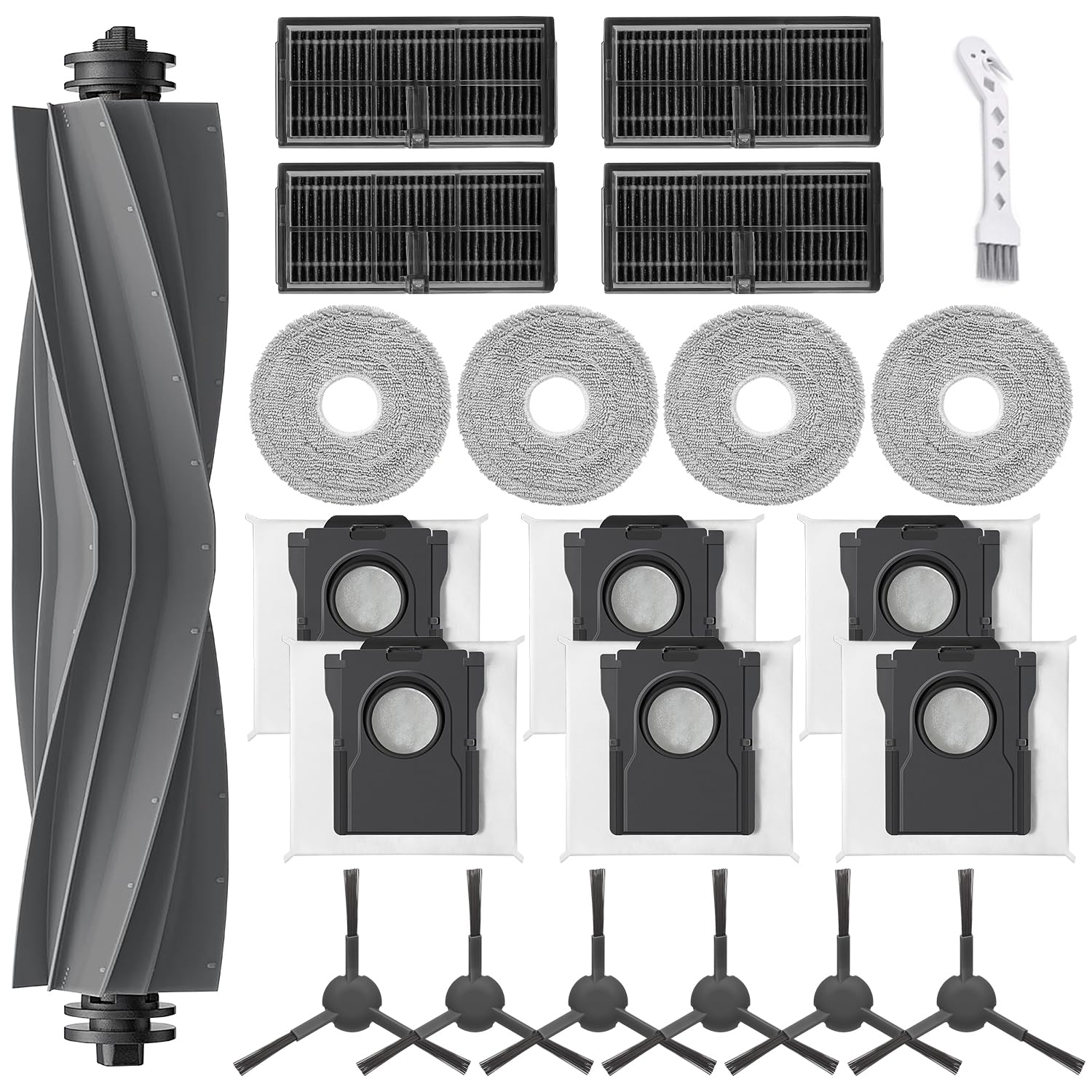 APZOVO Replacement Accessories for Dreame L10s Pro Ultra Heat/L10s Ultra Gen 2/L40 Ultra AE/X30 Ultra, for Mova E30 Ultra, 1 Main Brush 4 Filter, 6 Dust Bags, 6 Cloth 6 Side Brush
