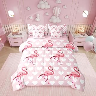 Erosebridal pink flamingo love hearts twin bedding set