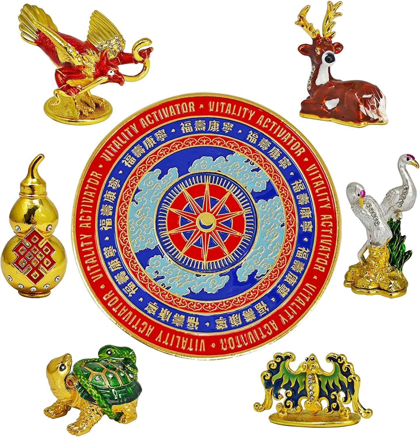 Fengshuibringluck Feng Shui Vitality Activator Plate 6 Blessing Fortunev Wealth and Good Amulet Statue