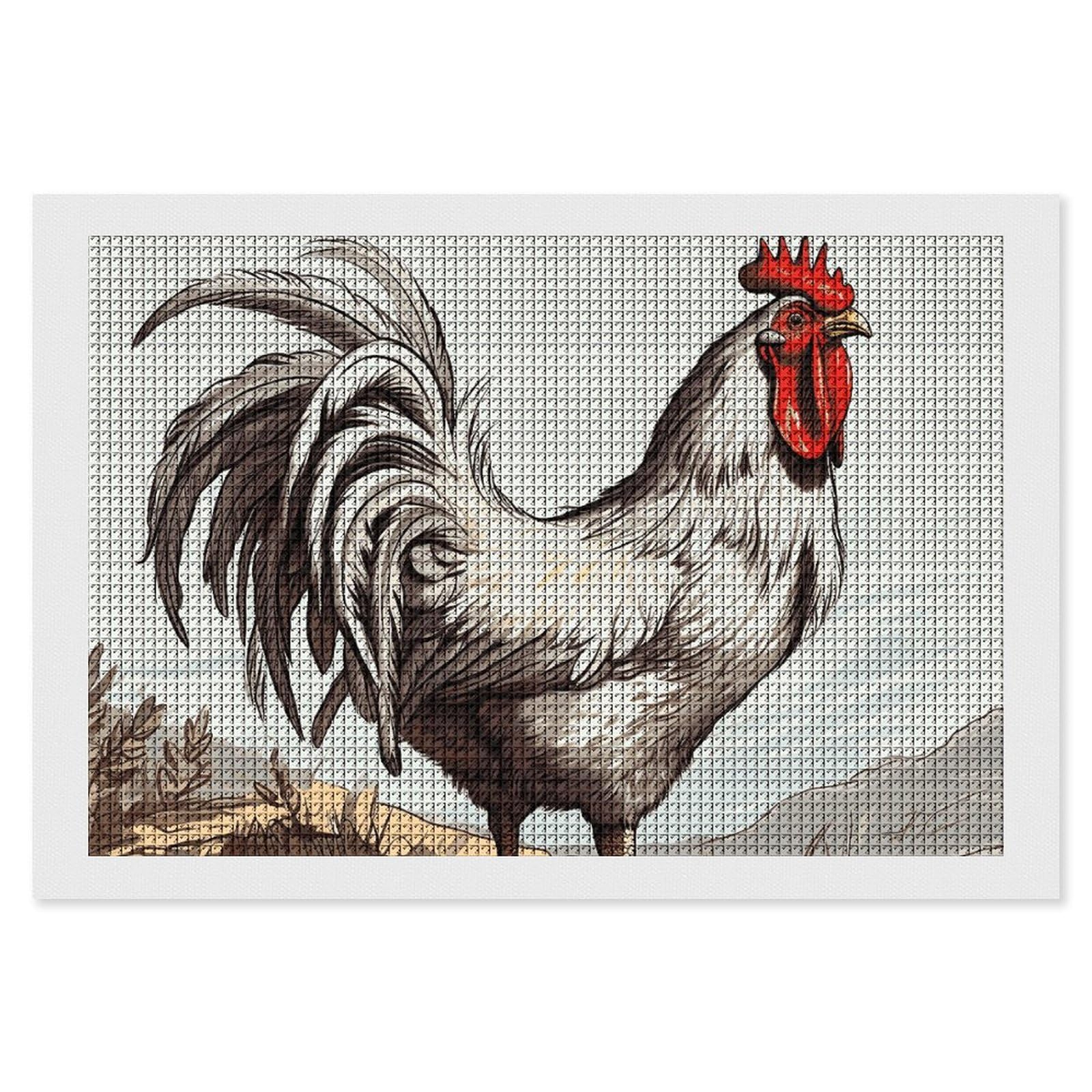 Chicken Sketch Diamond Art Kits for Adults, DIY 5D Diamonds Painting Kits for Beginner, Round Full Drill Diamond Dots Painting, 8"x12" Diamonds Pictures Gem Art and Crafts Wall Decor