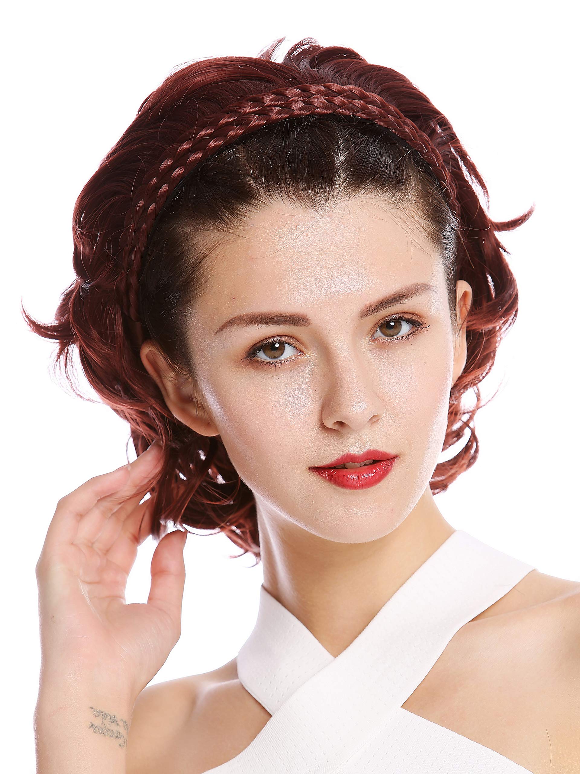 WIG ME UP - 90605-131 Halfwig Hairpiece Extension with braided hair circlet shoulder length wavy to curled light auburn copper brown - Image 4