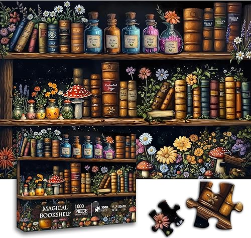 Miniatura 2 de Rompecabezas mágicos de estantería para adultos de 1000 piezas, rompecabezas de 1000 piezas con diseño vintage de flores silvestres, poción floral