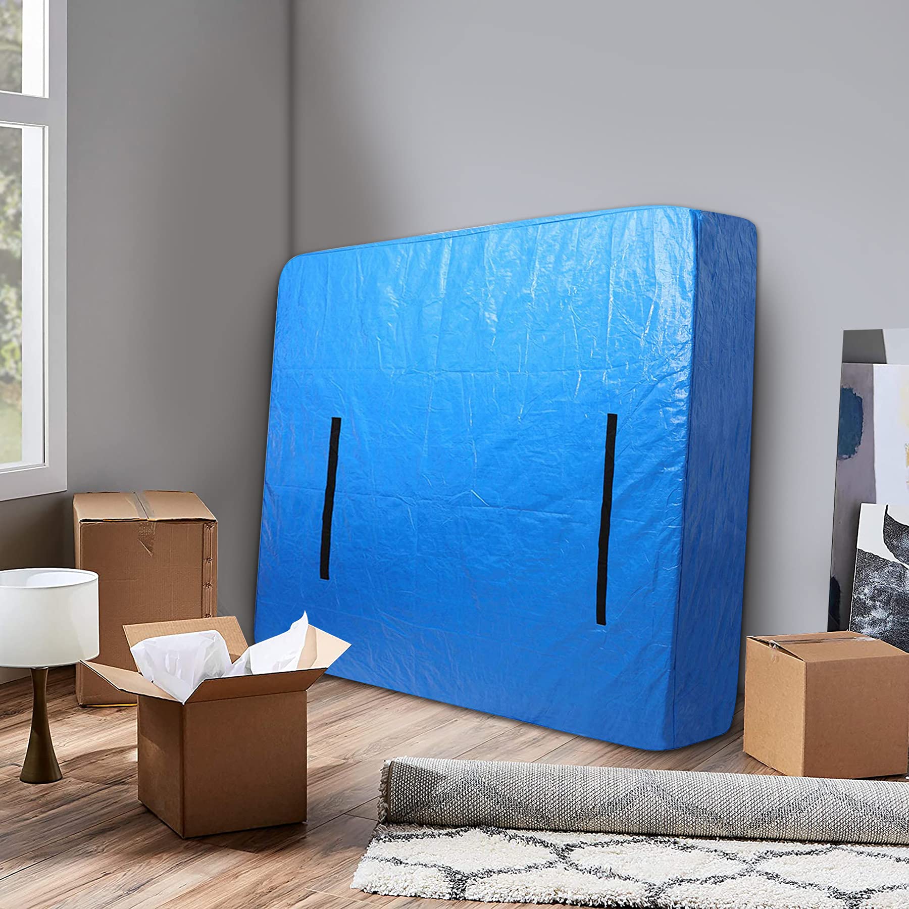 Queen Mattress Bag for Moving and Storage, Reusable Mattress Protector Covers with Handles, Great for Queen Mattress Moving & Long Term Storage - 82" L x 62" W x 15" D (Blue)