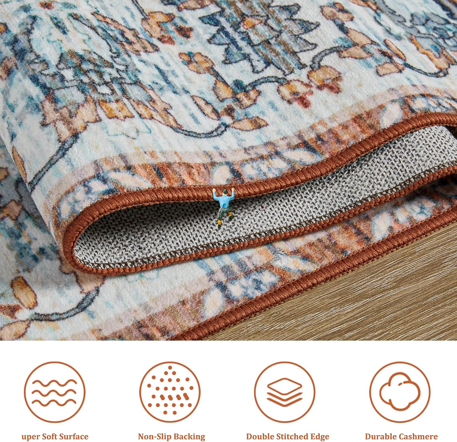 Noahas Area Rugs for Living Room，6x9 Machine Washable Vintage Rugs Non-Slip Low Pile Farmhouse Carpets for Entryway Bathroom Kitchen Bedroom Laundry Room Home Decor
