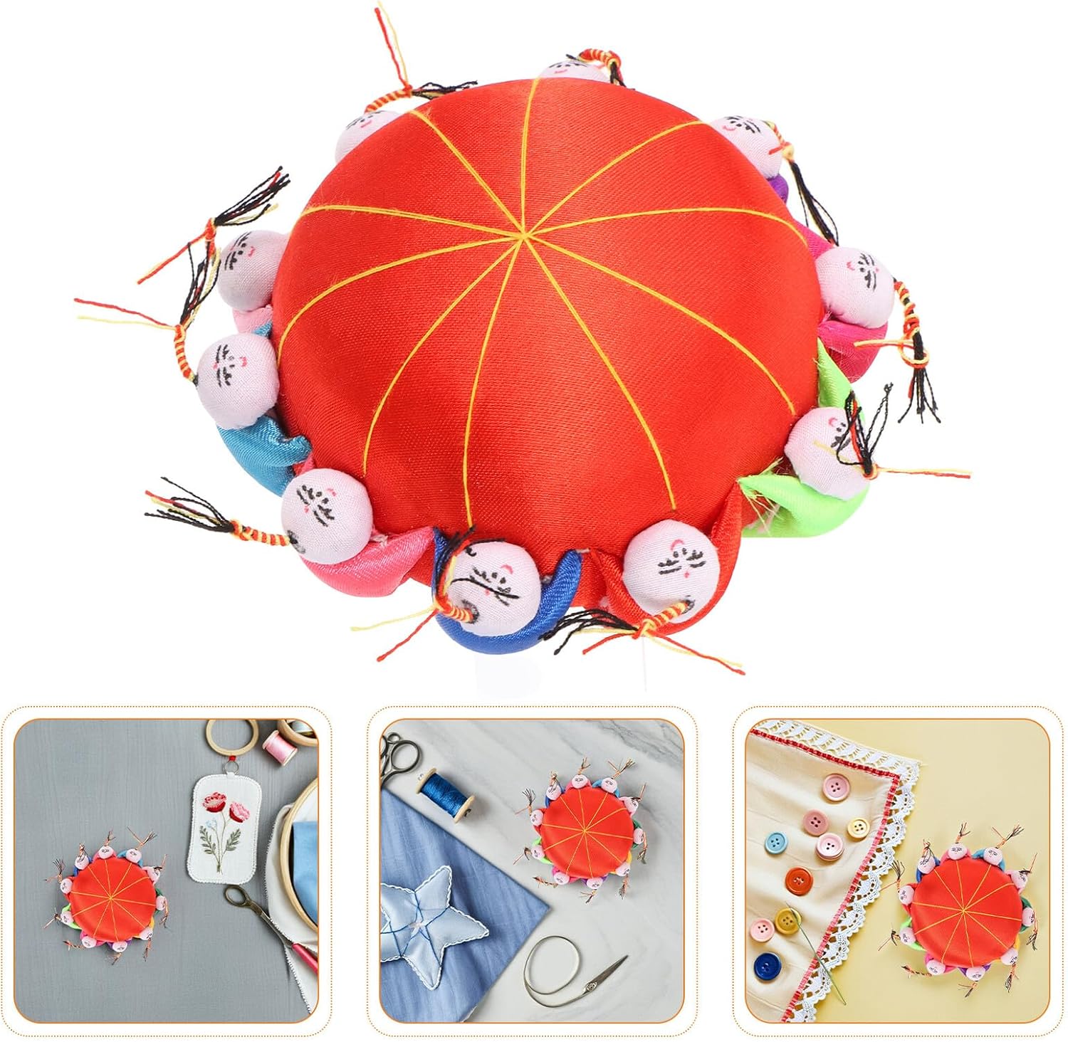 SOESFOUFU Vintage Chinese Style Sewing Pin Cushions 2pcs Red Pincushion Set for Hand Sewing Quilting and Cross Stitch Craft Supplies