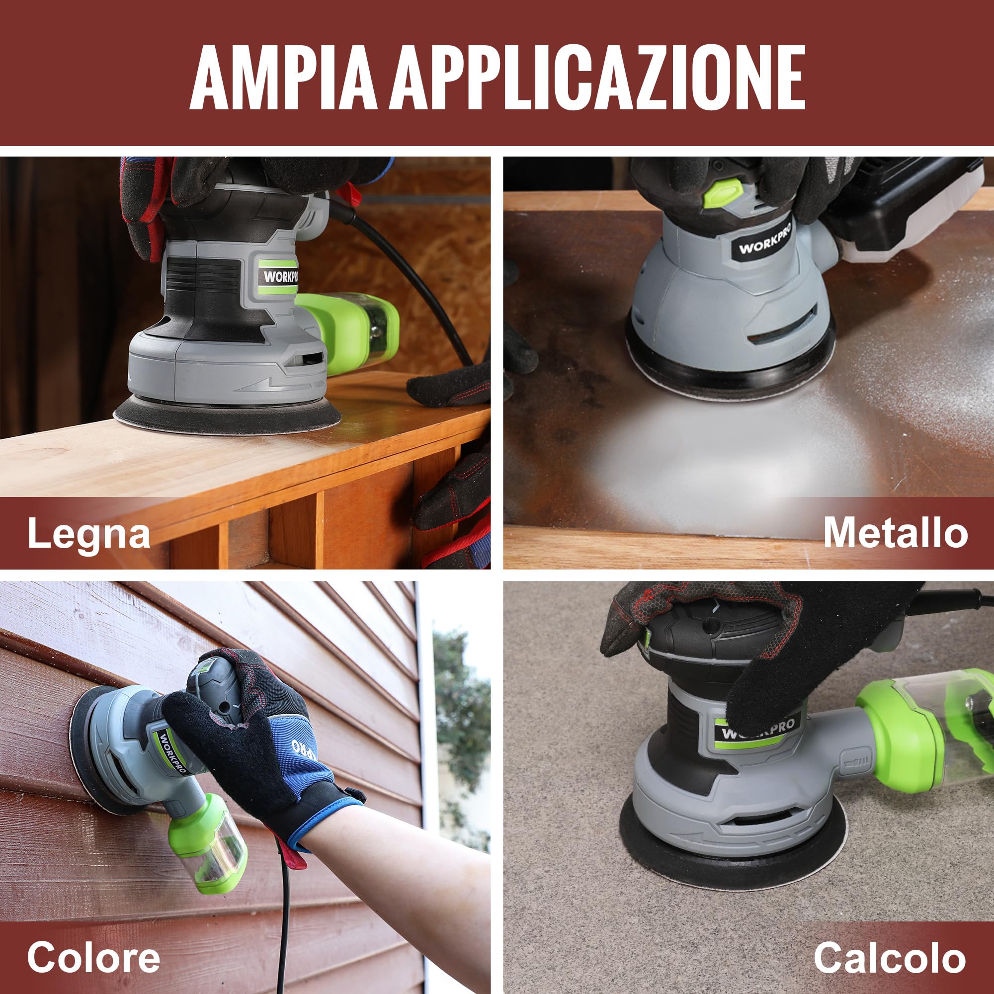 WORKPRO 150 Pezzi Dischi Abrasivi 125mm, Carta Vetrata per Legno con 8 Fori, Grana 60,80,100,120,150,180,240,320,400,600 Carta Abrasiva per Levigatrice Orbitale per legno