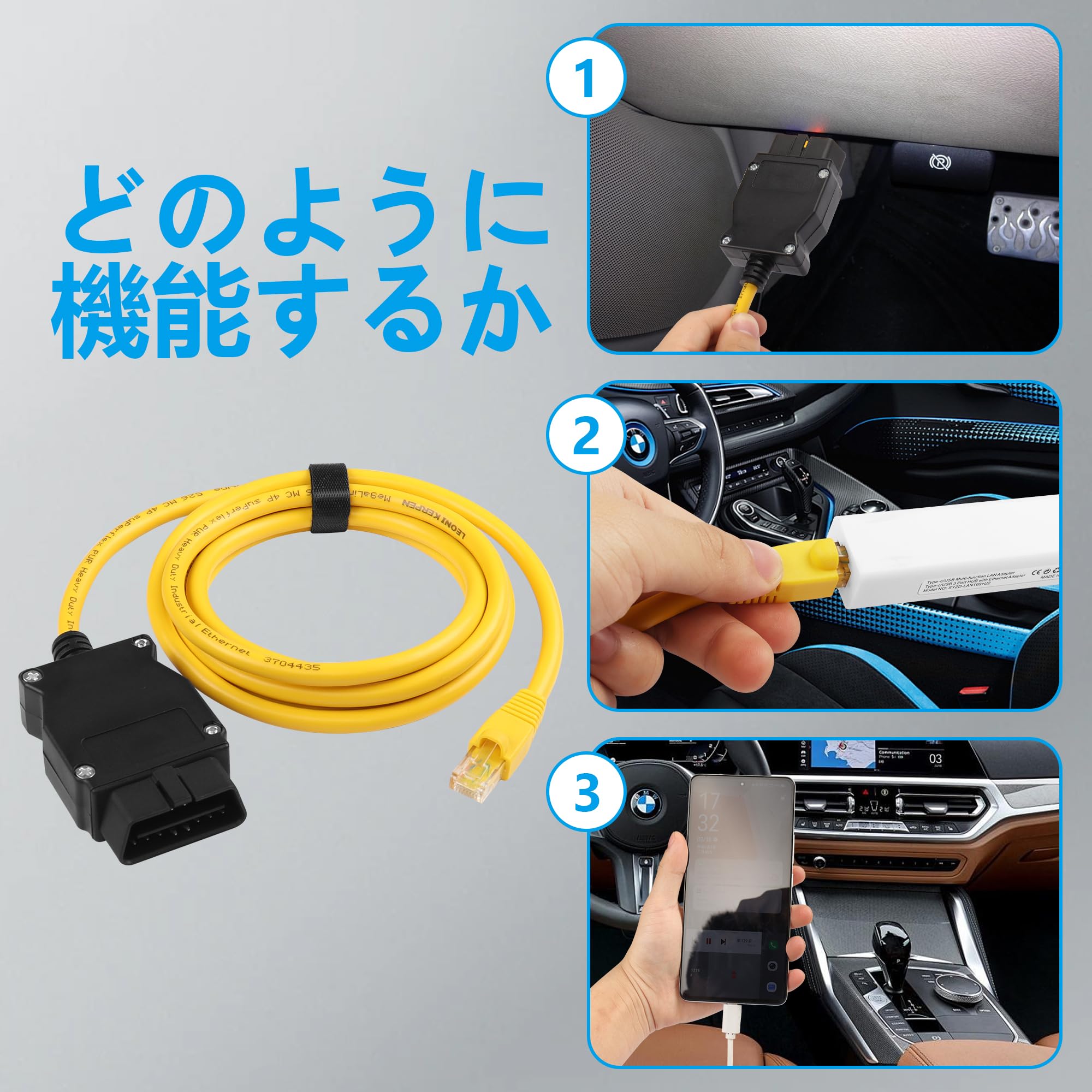 ICD2点セット Amazon.co.jp: CERRXIAN ENET OBD2 RJ45ケーブル，イーサネット