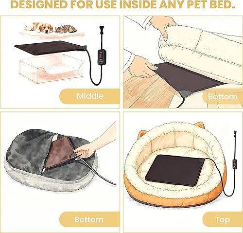 Miniatura 3 de Calentador de cama para gatos de 10 x 9.5 pulgadas, inserto de almohadilla térmica para interiores para gatos, gatitos y perros pequeños, convierte