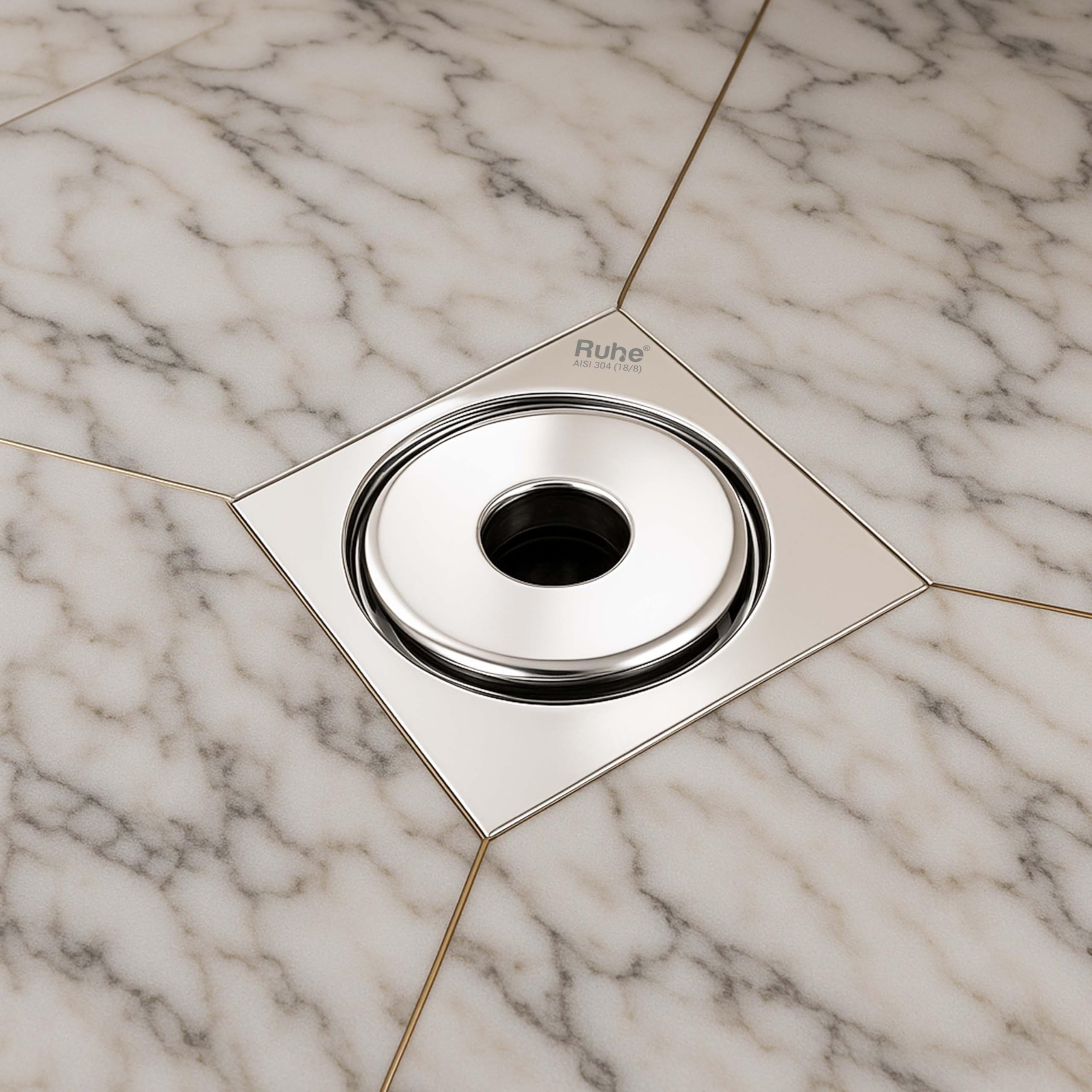 - Ruhe® Full Moon Square Floor Drain Trap/Jali | 304 Grade Stainless Steel | 5 X 5 Inches | Floor Drain with Cockroach Trap and Hole