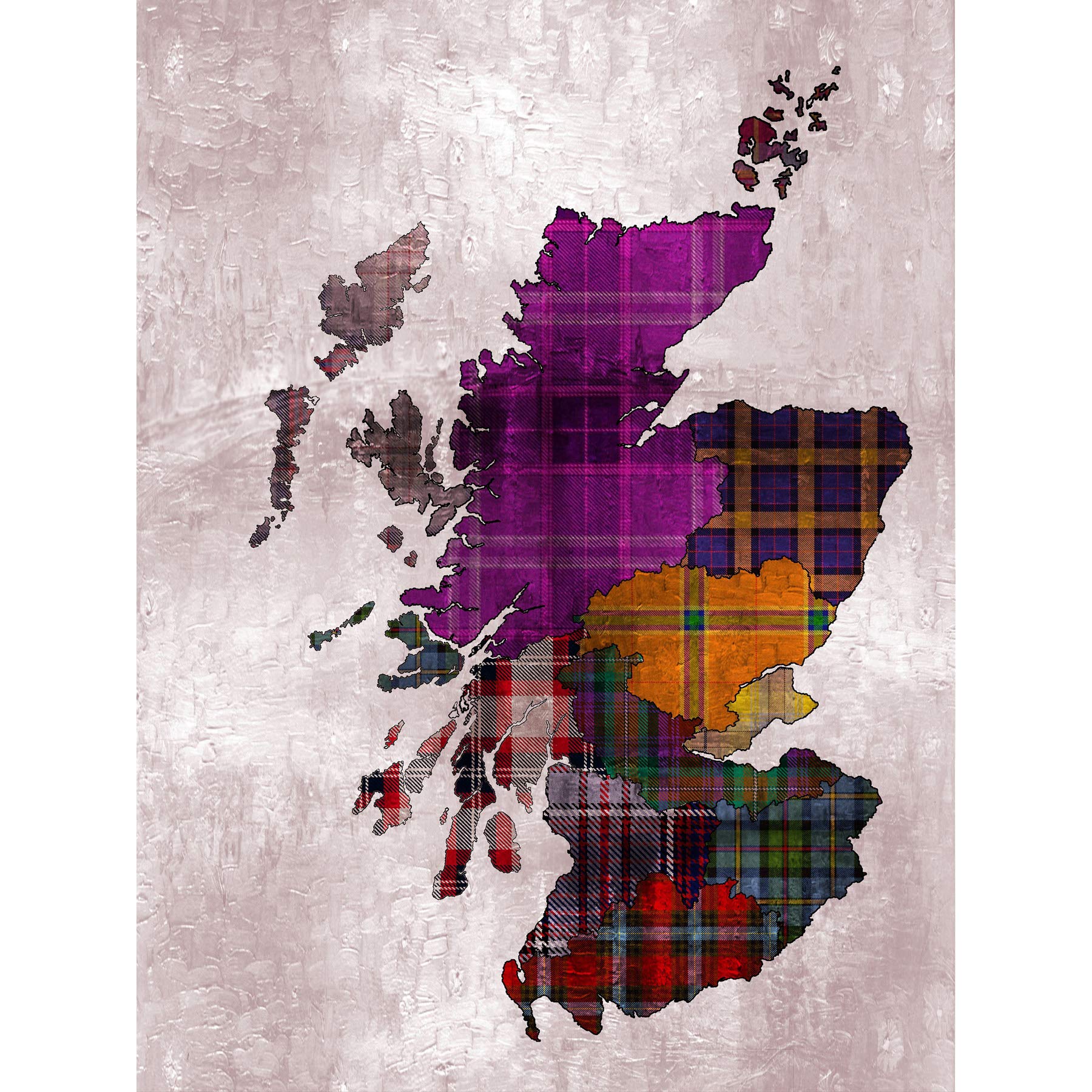 Wee Blue Coo Scotland Map Tartan Regions Large Wall Art Poster Print Thick Paper 18X24 Inch