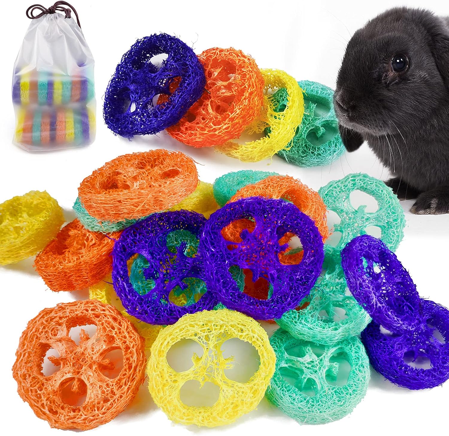Epessa 20pcs Loofah Toys, Rabbit Chew Toys for Dental Health, Natural Handmade Material Small Animal Toys for Guinea Pig Hamster Rabbit Rat