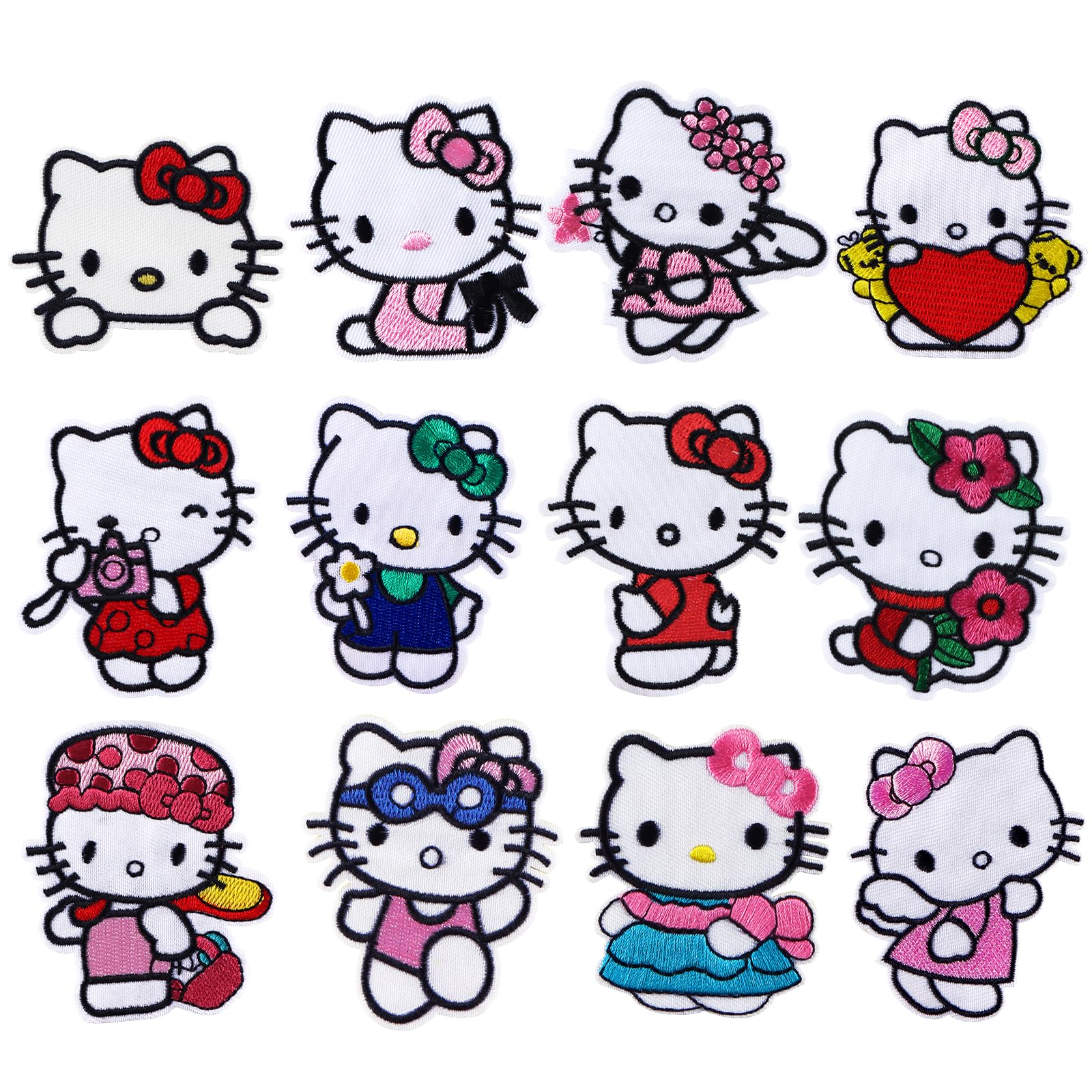 AnutriON 12 Pcs Cute Cartoon Cat Iron On Patches, Embroidered Appliqué Patches Iron On/Sew On for Clothing, Hats, Backpacks, colours