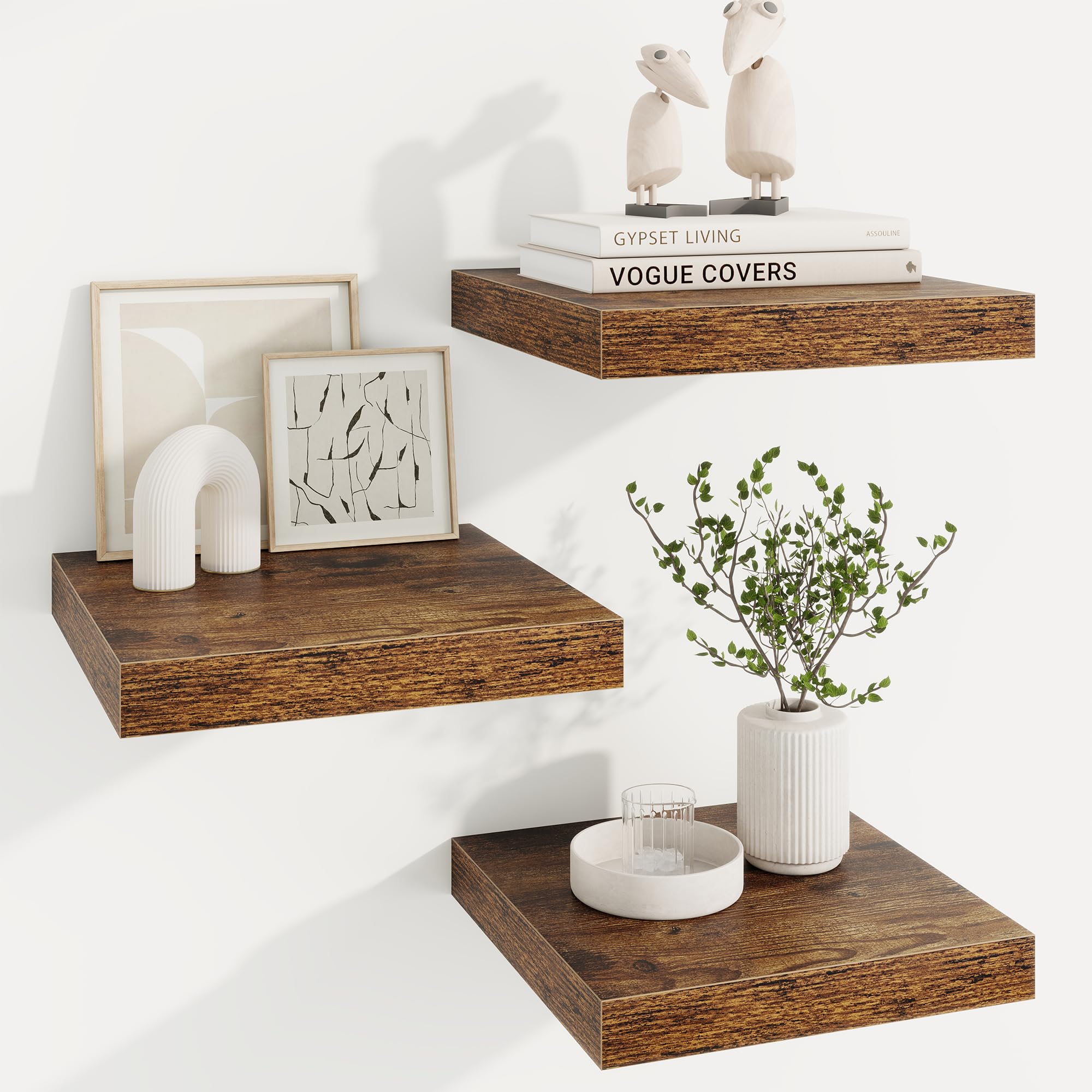 Acovy 29.5cm Floating Shelves, 29.5cm Deep Floating Shelf Wall Mounted, Wall Shelves, Rustic Deep Bookshelf, Large Display Shelves & Storage Shelves for Bedroom, Living Room, Brown, Set of 3 โ image 1