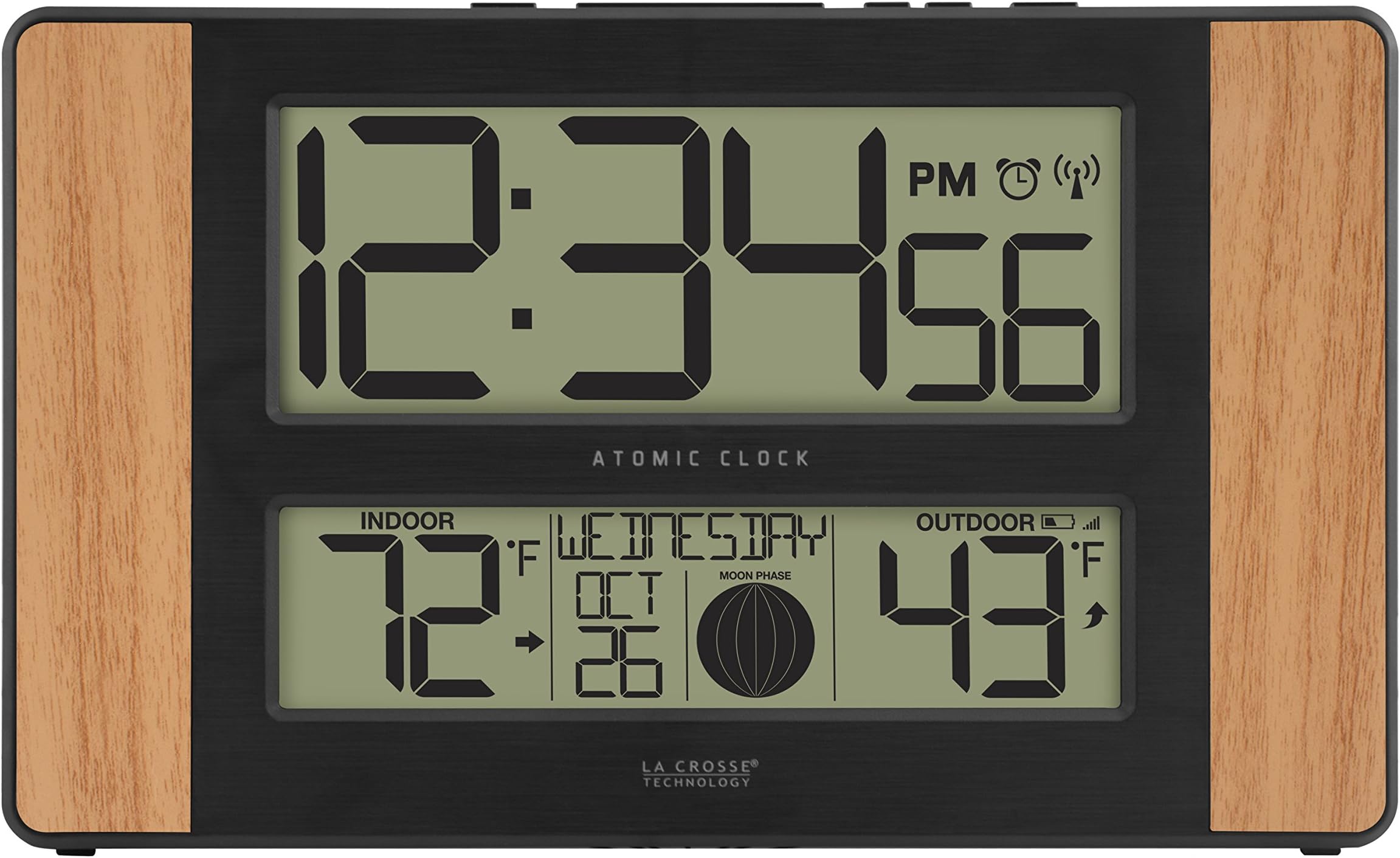 La Crosse Technology Atomic Digital Clock with Outdoor Temperature, Wood Oak, 0
