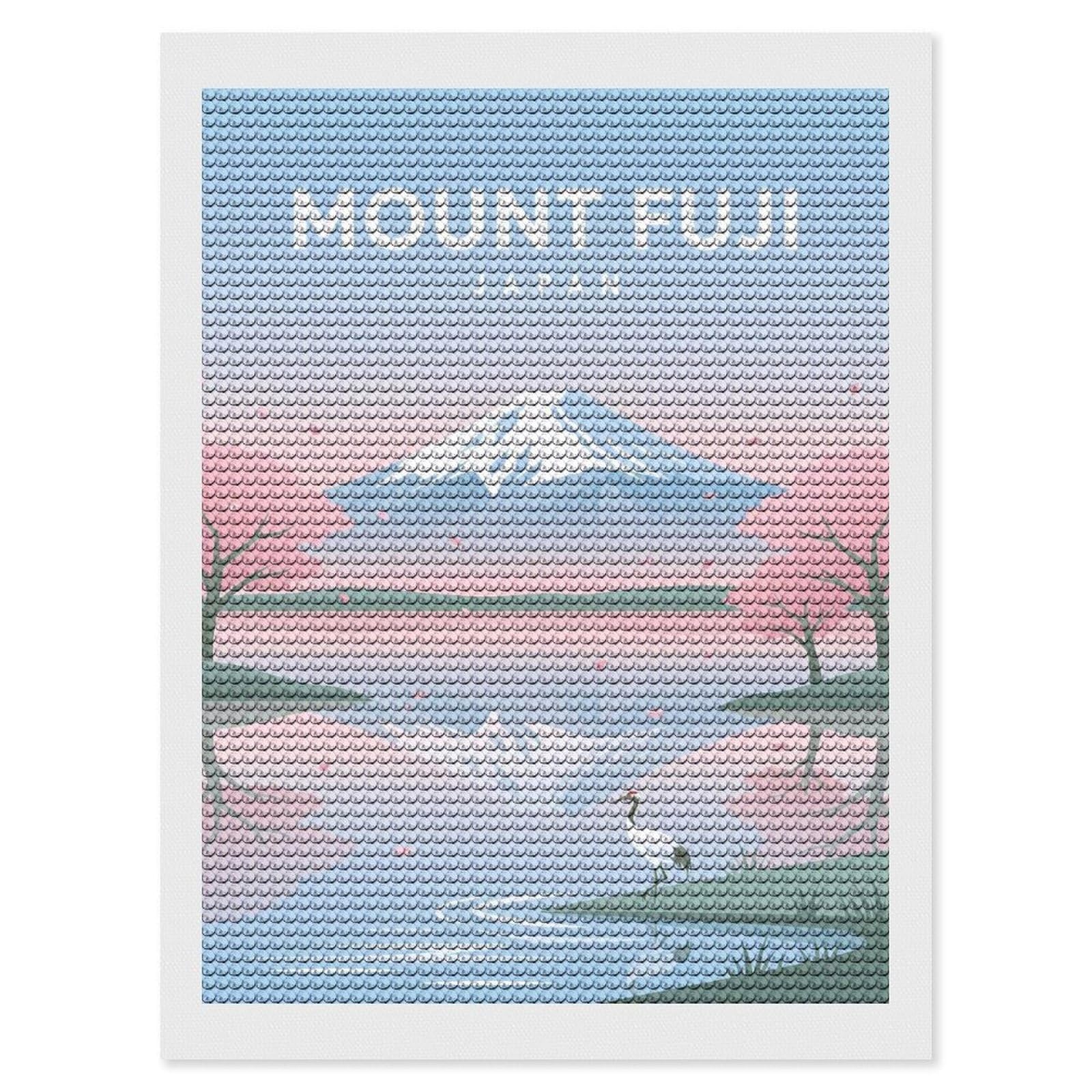 Junmoney Mount Fuji with Cherry Blossoms and Crane Diamond Art Canvas 12"x16", Full Kit Included, Bedroom Decor, for Beginners, Thoughtful Handmade Gift