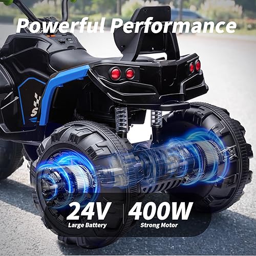 Miniatura 3 de Niños ATV 4 Wheeler, 24V Electric ATV Ride On Juguete para Niños Grandes, Motor 400W - Azul