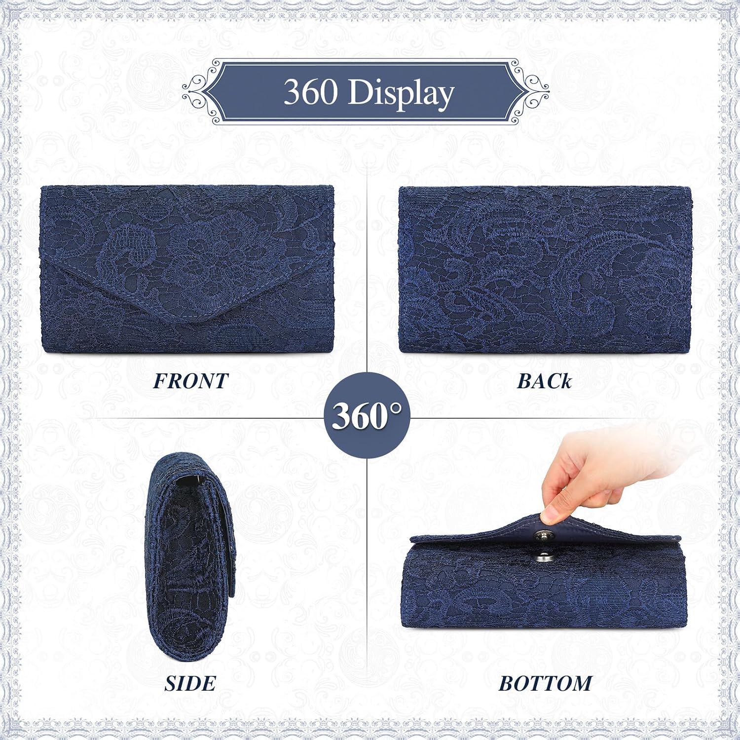 UBORSE Floral Lace Clutch Purses for Women Evening Handbag Wedding Prom Party Purses