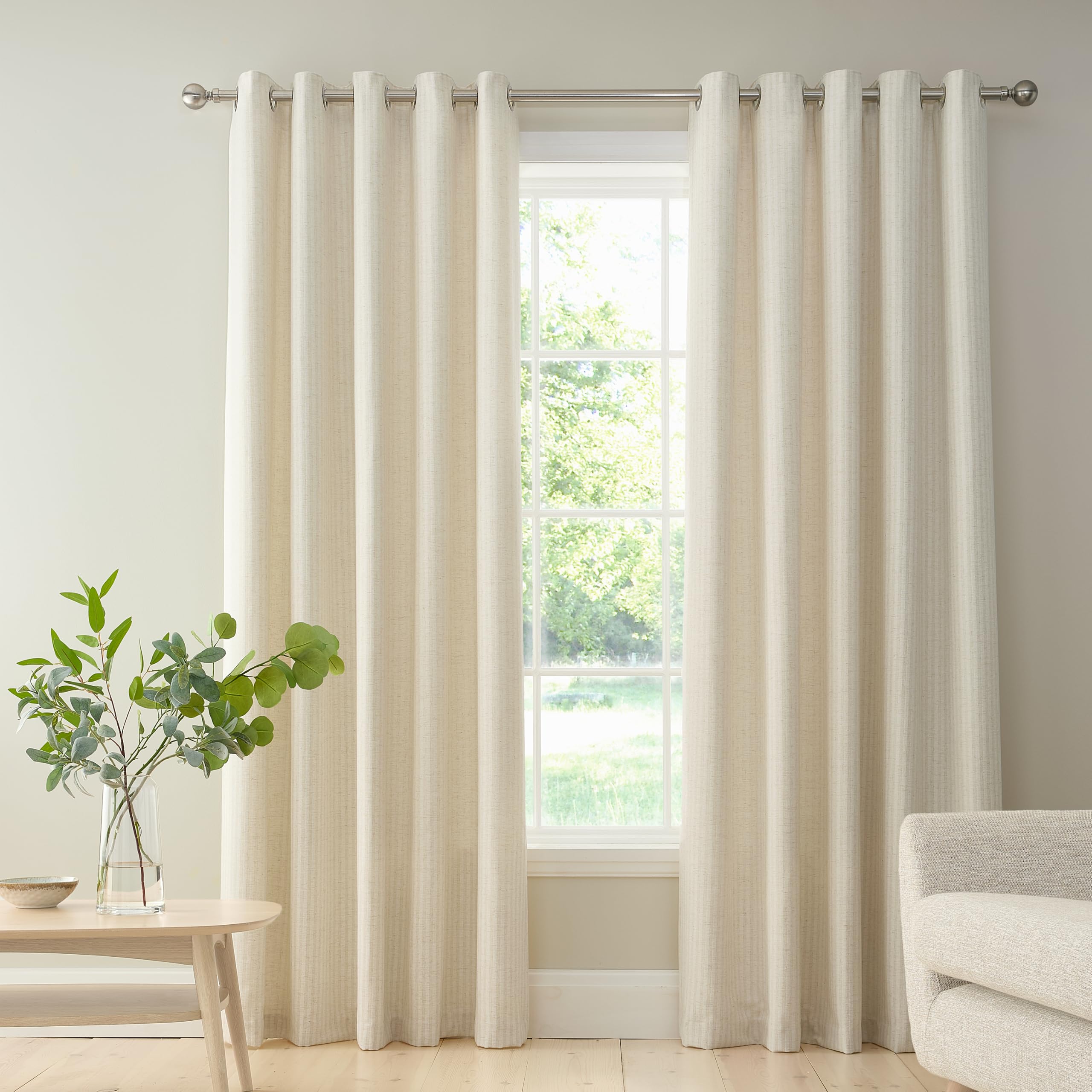 Bianca Unisex Cream 'Chenille Stripe' Lined Eyelet Curtains In | : 229 Cm Width X 229 Cm Drop