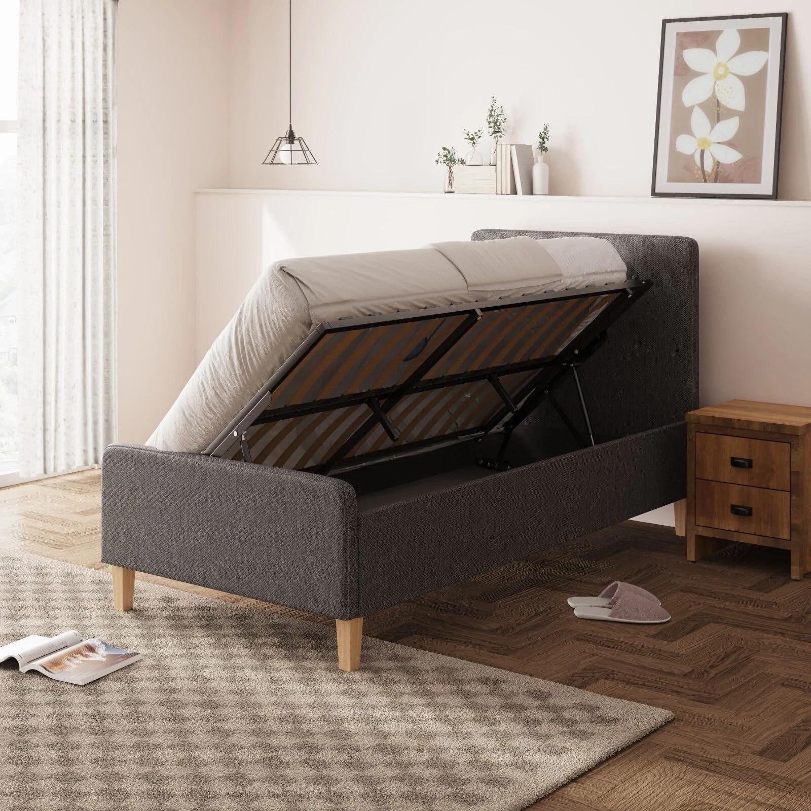  - Gfw Ashbourne 90Cm Ottoman Single Dark Grey
