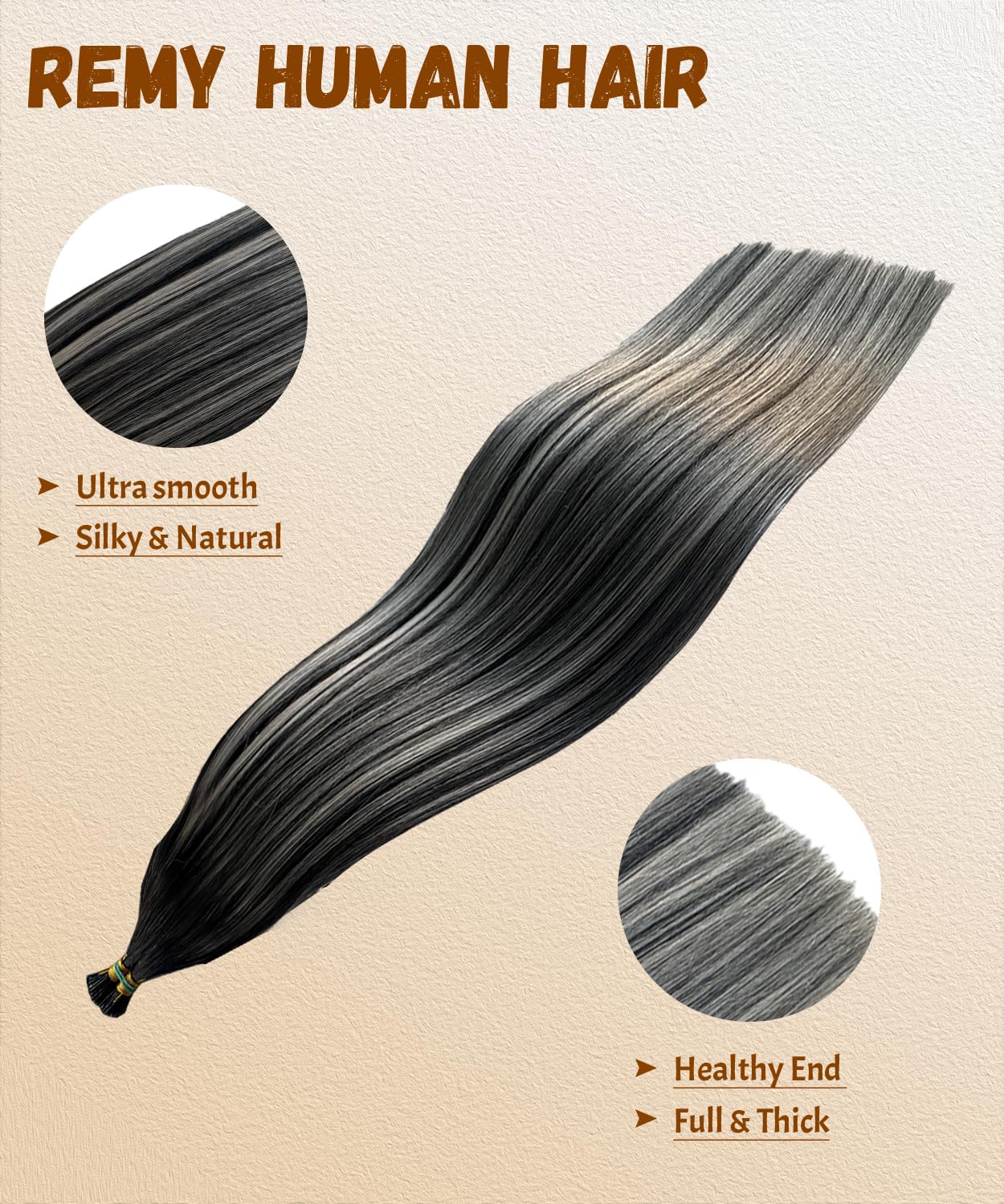 Belaved 1BSilver I Tip Hair Extensions Real Remy Human Hair Extensions Straight Add Length Volume Seamless Invisable #550 for Party Wedding 18inch 50g