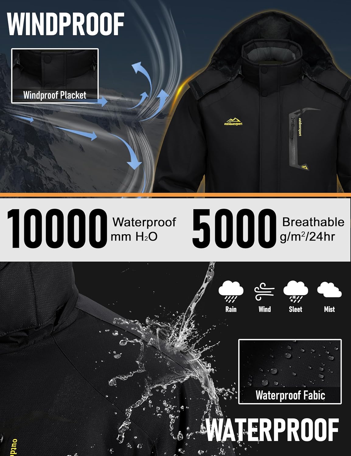 MAGCOMSEN Winter Coats for Men Ski Snow Jacket Waterproof Fleece Insulated Jackets Outdoor Snowboard Warm Parka Raincoat - Image 3