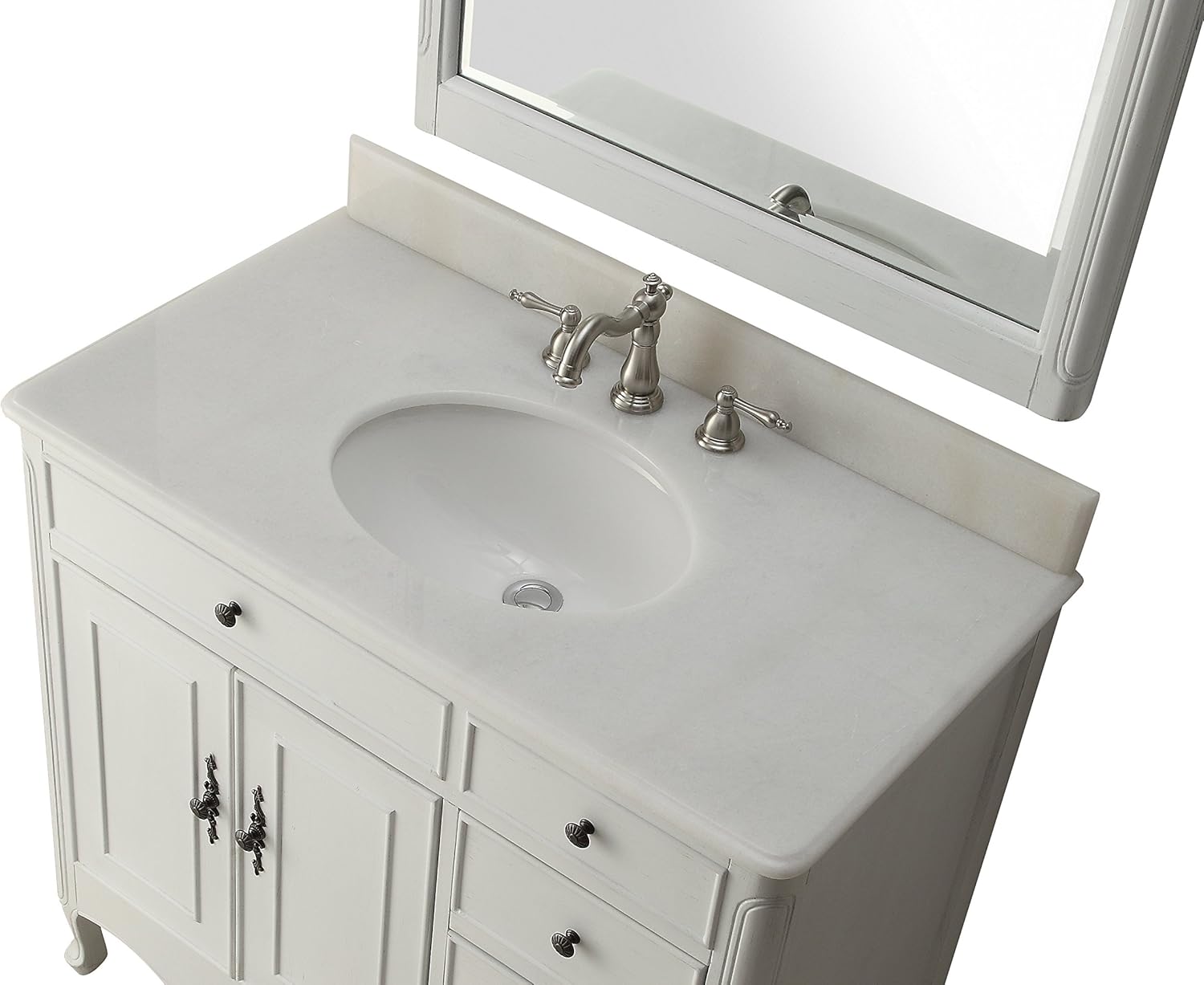 Benton Collection 38" Distressed White Daleville Bathroom Sink Vanity w/Mirror HF-837AW-MIR