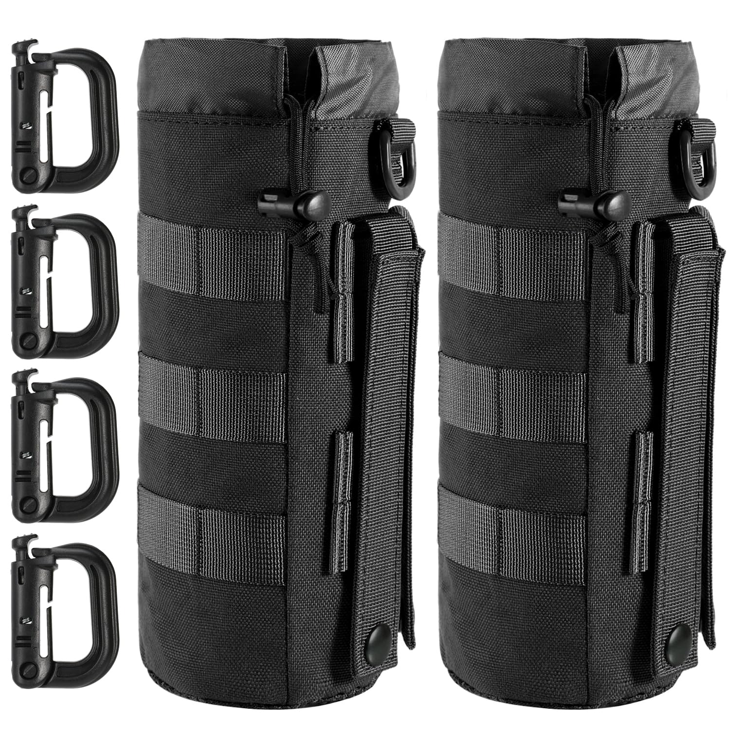 MUCHER 2 Pack Tactical Water Bottle Pouch Molle Bottle Holder Military Bottle Bag Bottle Container Carrier with 4 Hooks for Outdoor Hiking Hunting Camping Training