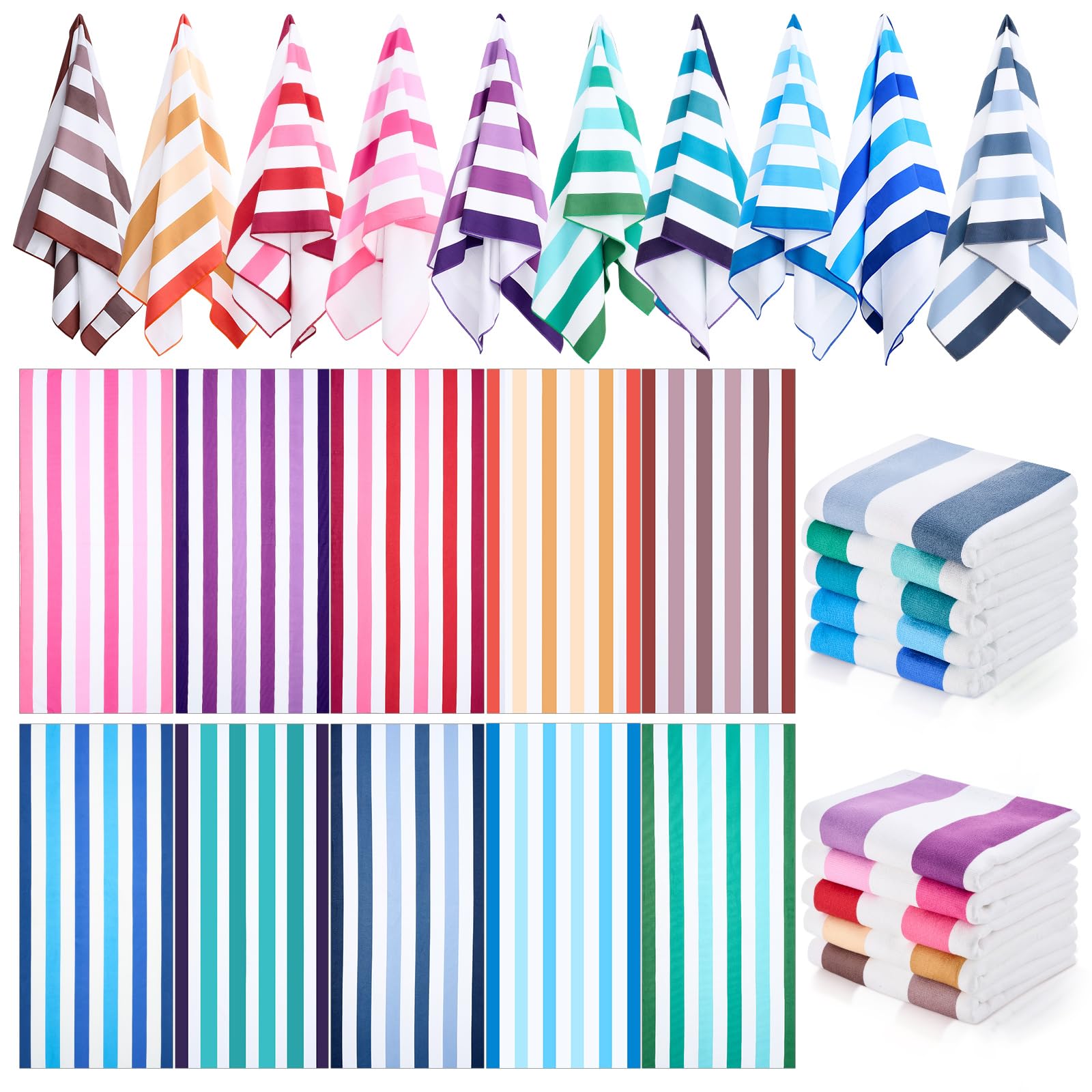 Photo 1 of ** ONLY 6 PCS ** EBOOT 10 Pack Oversized Beach Towel Set Extra Large Pool Towels Microfiber Quick Dry Swim Blanket for Adult Women Men Face Hand Body Bath Travel Pool(Rainbow Color,28 x 59 Inch,Color Stripe)