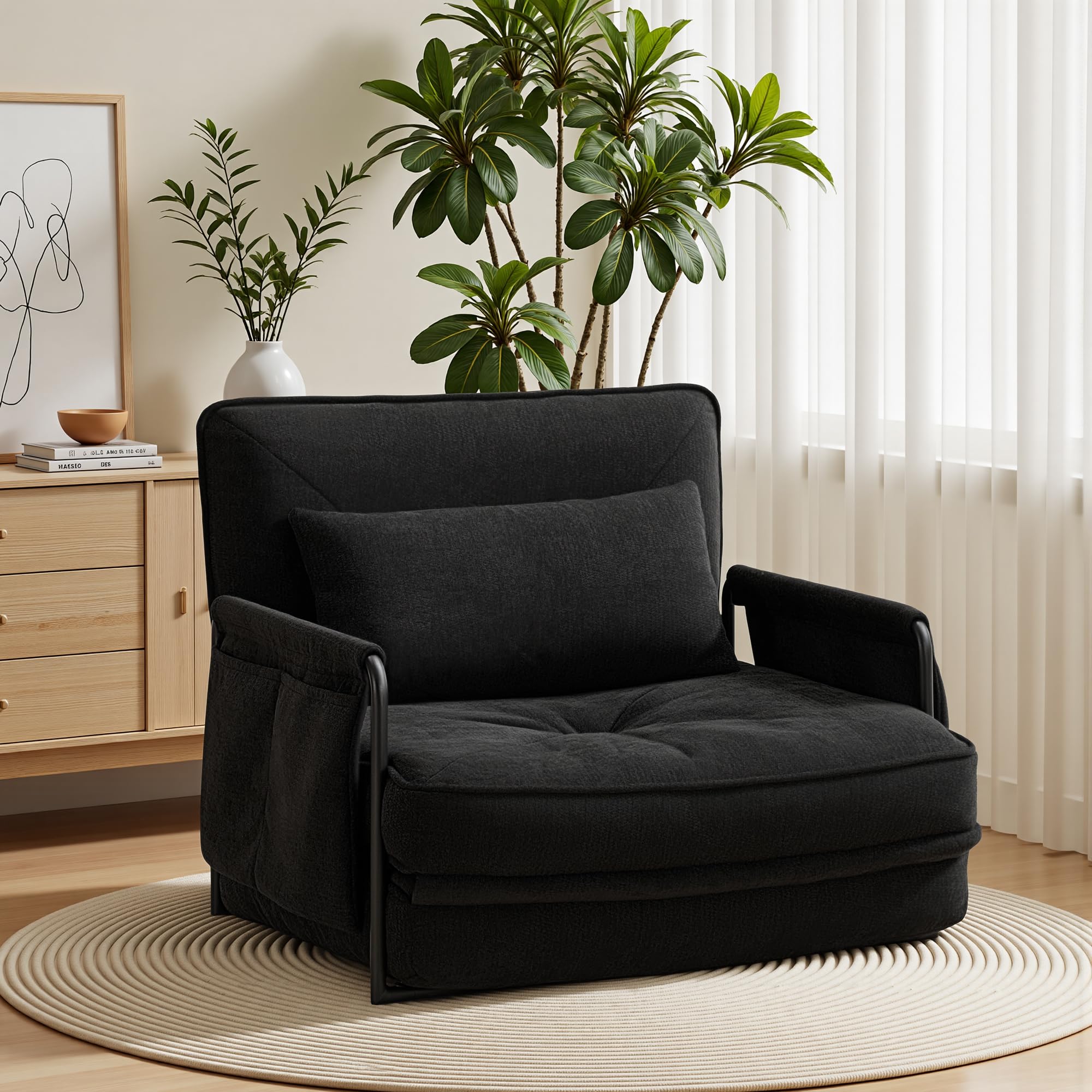 YINIX Faltbares Schlafsofa mit 5-stufig Verstellbarer Rückenlehne, Schlafsessel freistehend, 3-in-1 Bodensofa-Lounge mit Kissen für Wohnzimmer & Gäste (75cm-Einzelsitz)