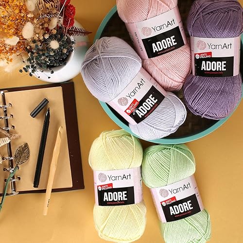 Miniatura 7 de 1 madeja YarnArt Adore, Hilo antibolitas, 100% acrílico antibolitas, 100 g (3.5 oz), 918.6 ft (306 yd), 3 Light-DK, Turquoise - 343