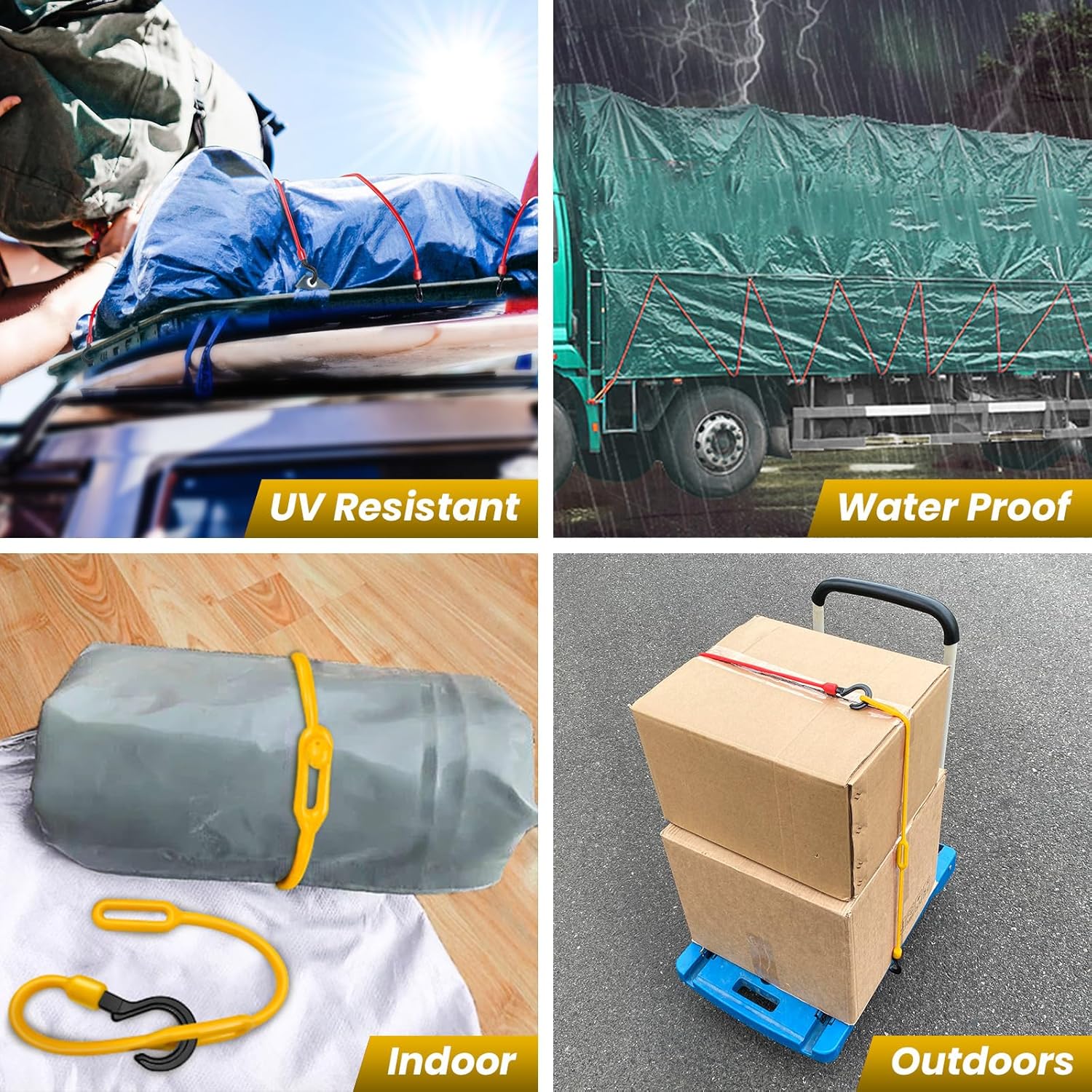 Rubber Bungee Cords with Hooks Heavy Duty Outdoor, 20 PCS Include 12’’, 15’’, 17’’ and 21.5’’, Bunjee Chords Assorted Sizes with Ball, Bungee Straps for Tarp, Cars, Camping and Trips